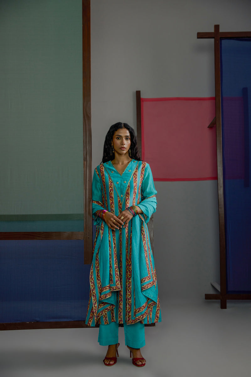 Afsana Turquoise Stripe Kurta Set