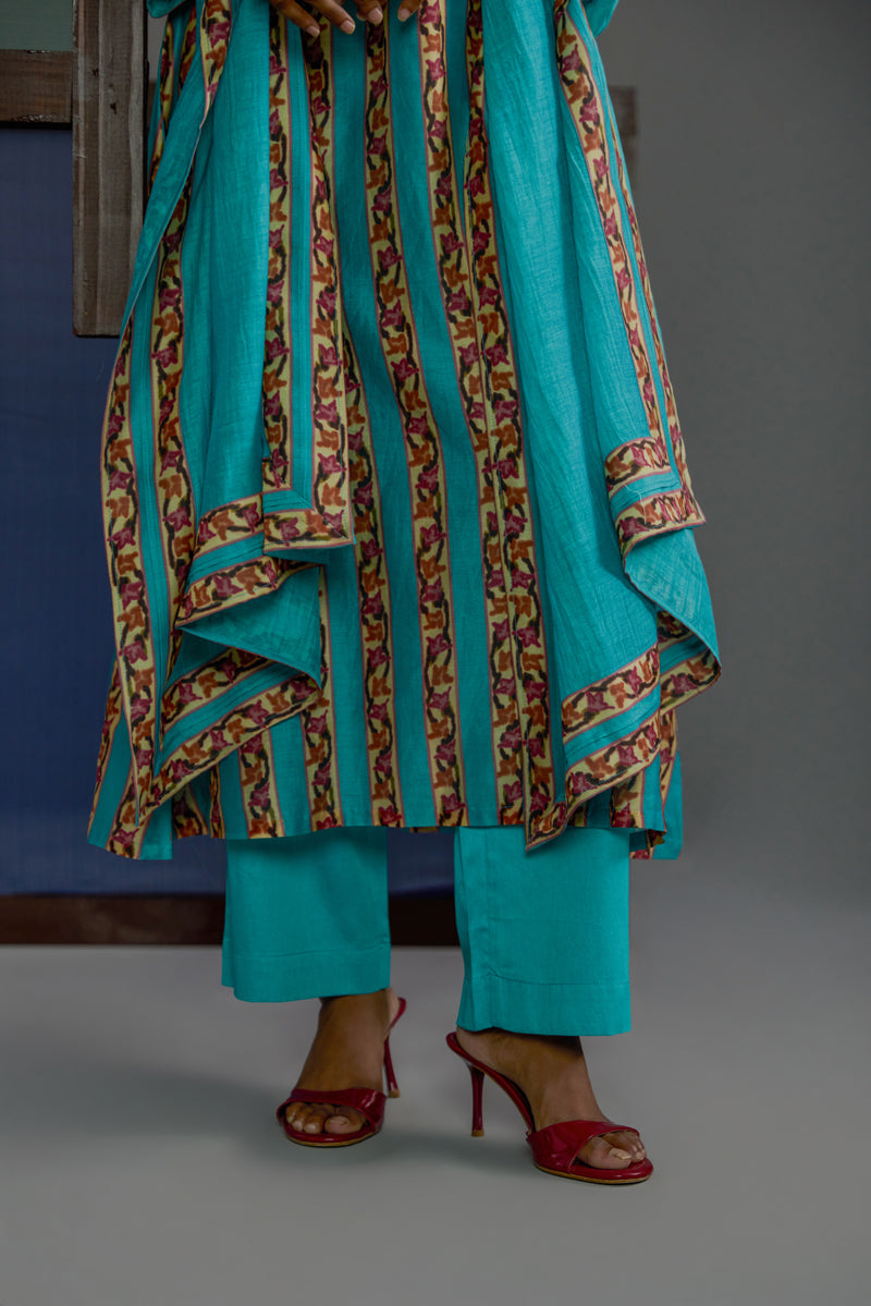 Afsana Turquoise Stripe Kurta Set