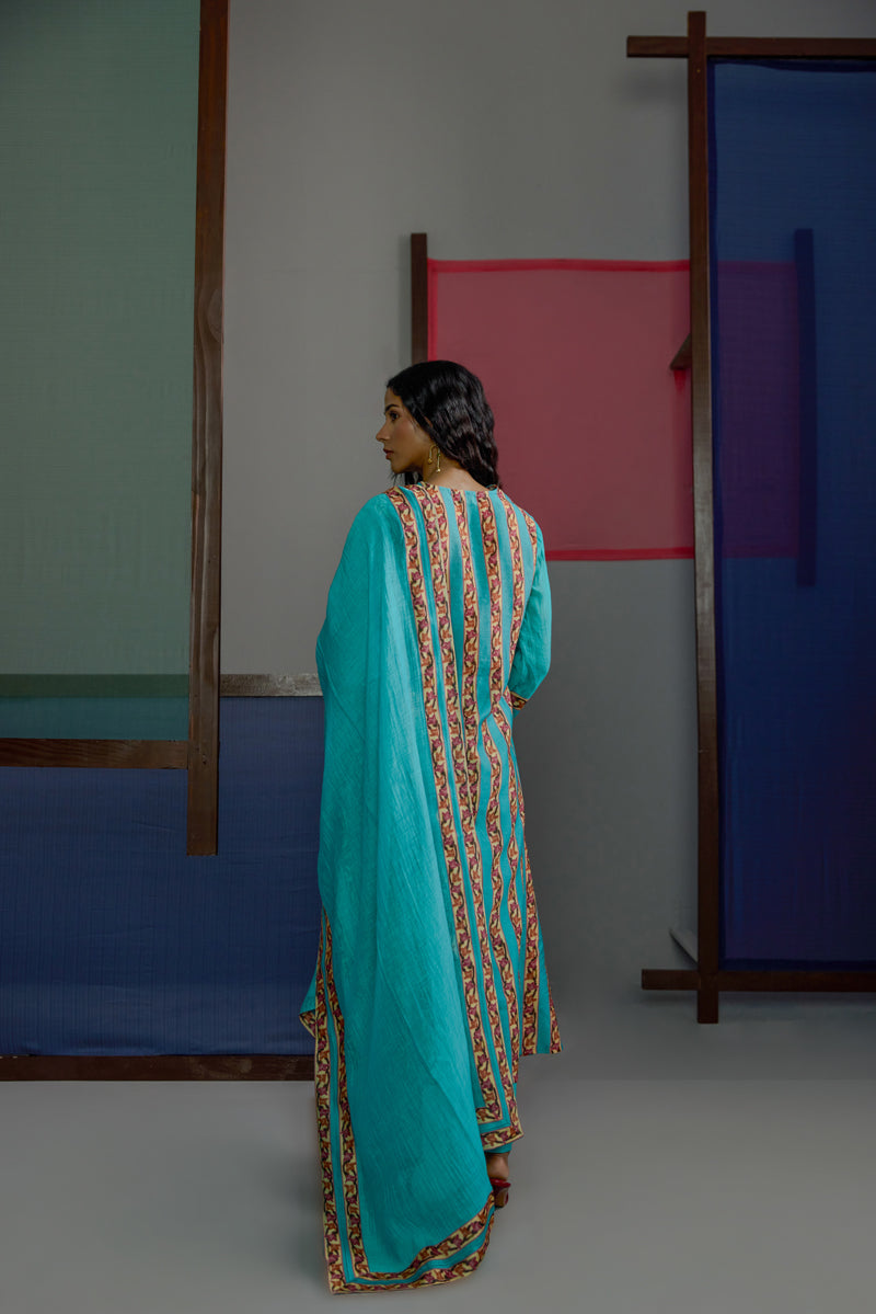 Afsana Turquoise Stripe Kurta Set