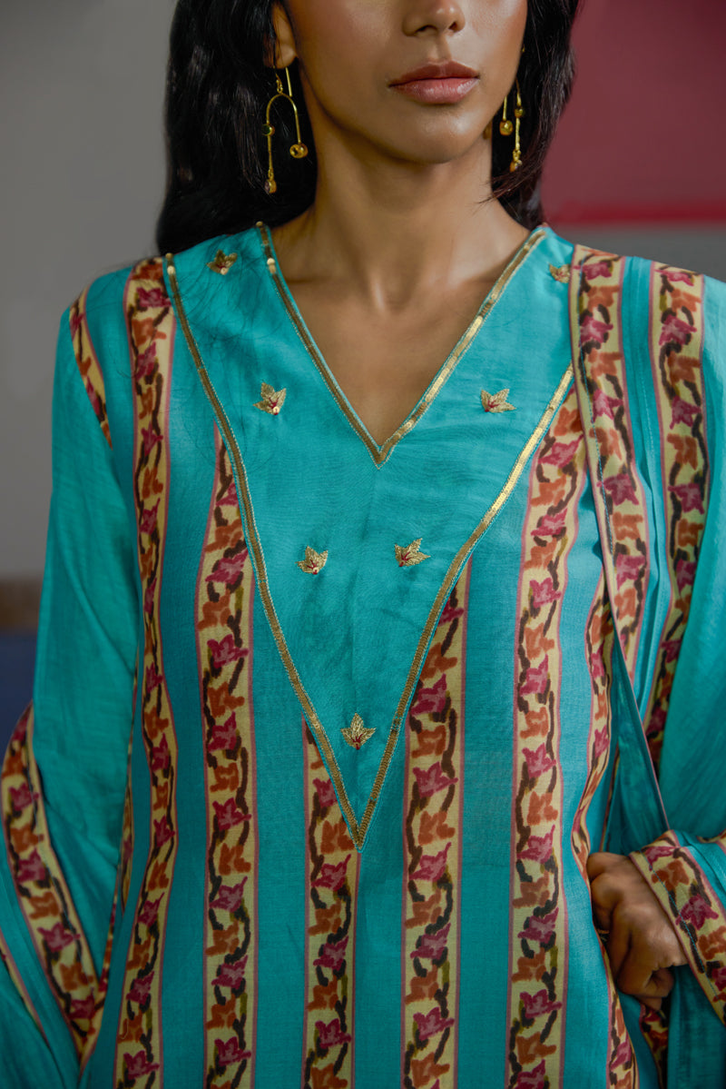 Afsana Turquoise Stripe Kurta Set