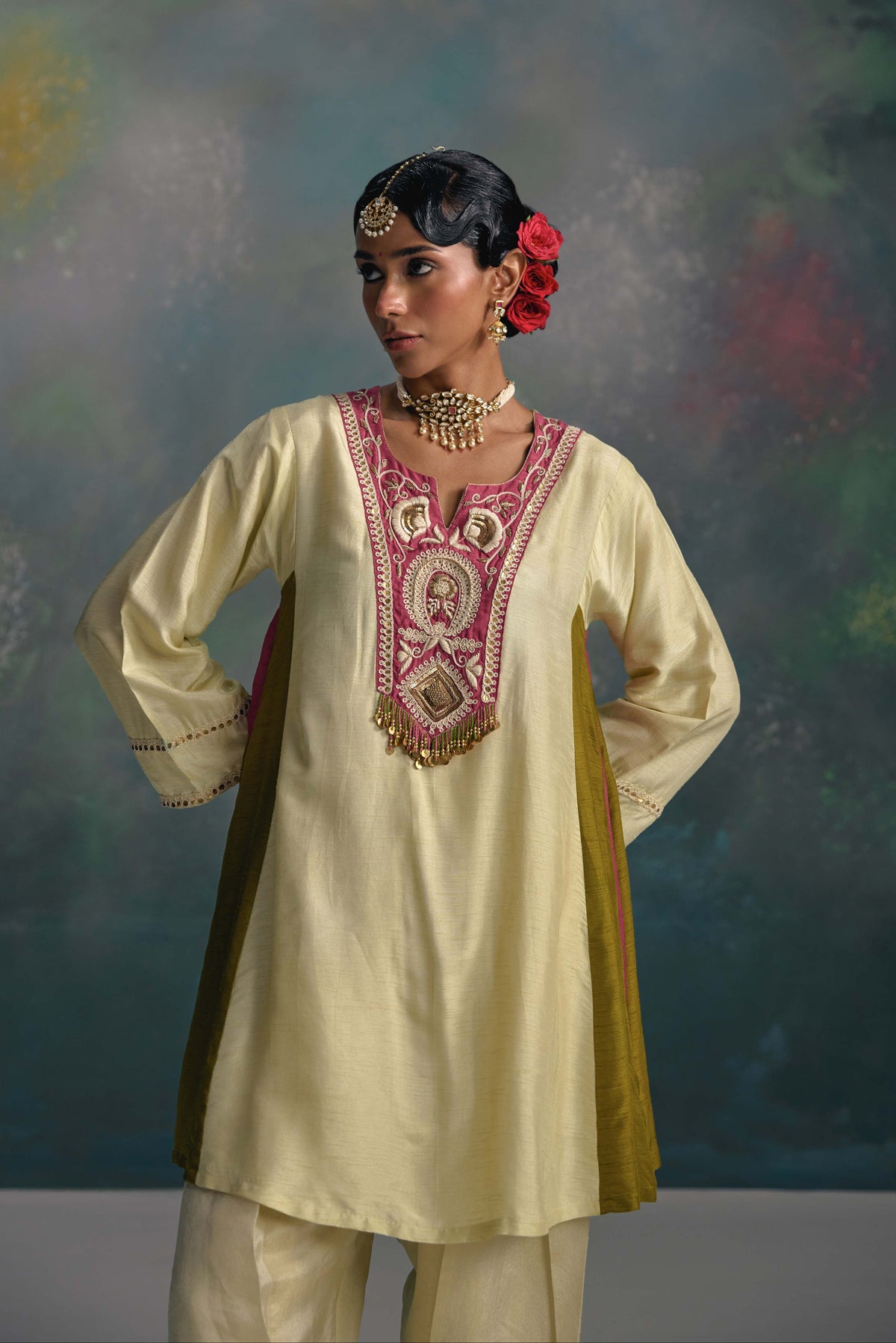 Aks Ivory Pink Color Bloc Co-ord Set
