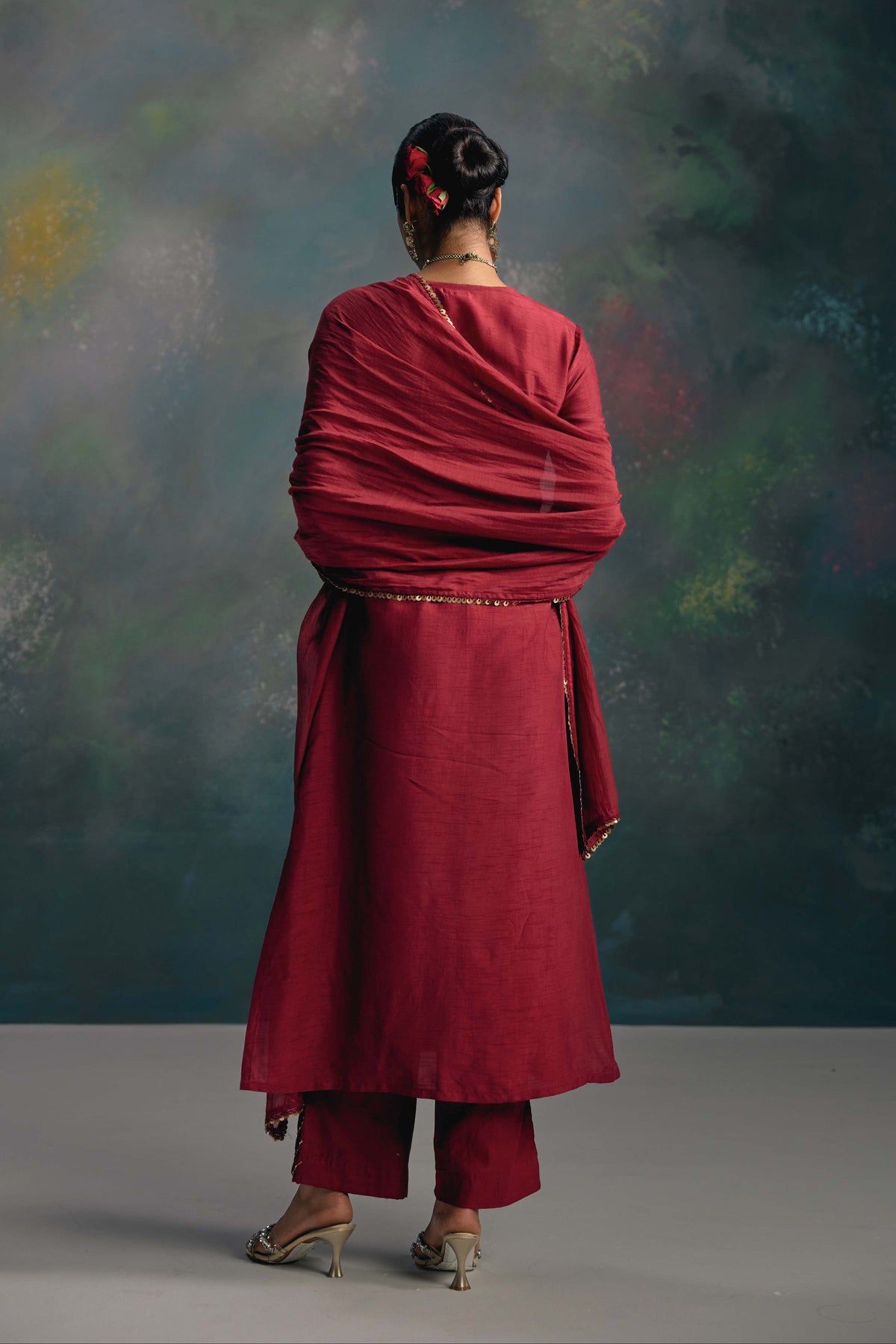 Aks Maroon Yoke Kurta Set
