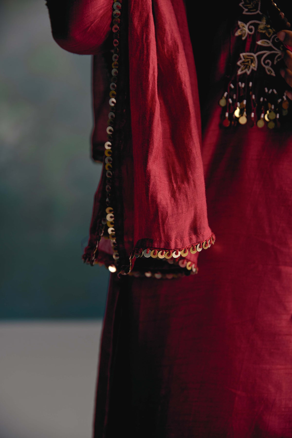 Aks Maroon Yoke Kurta Set