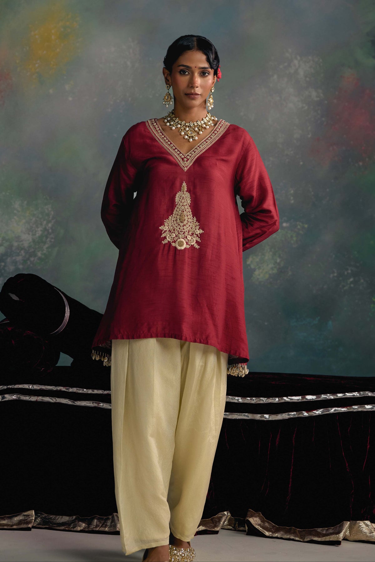 Aks Maroon Embellished Co-ord Set