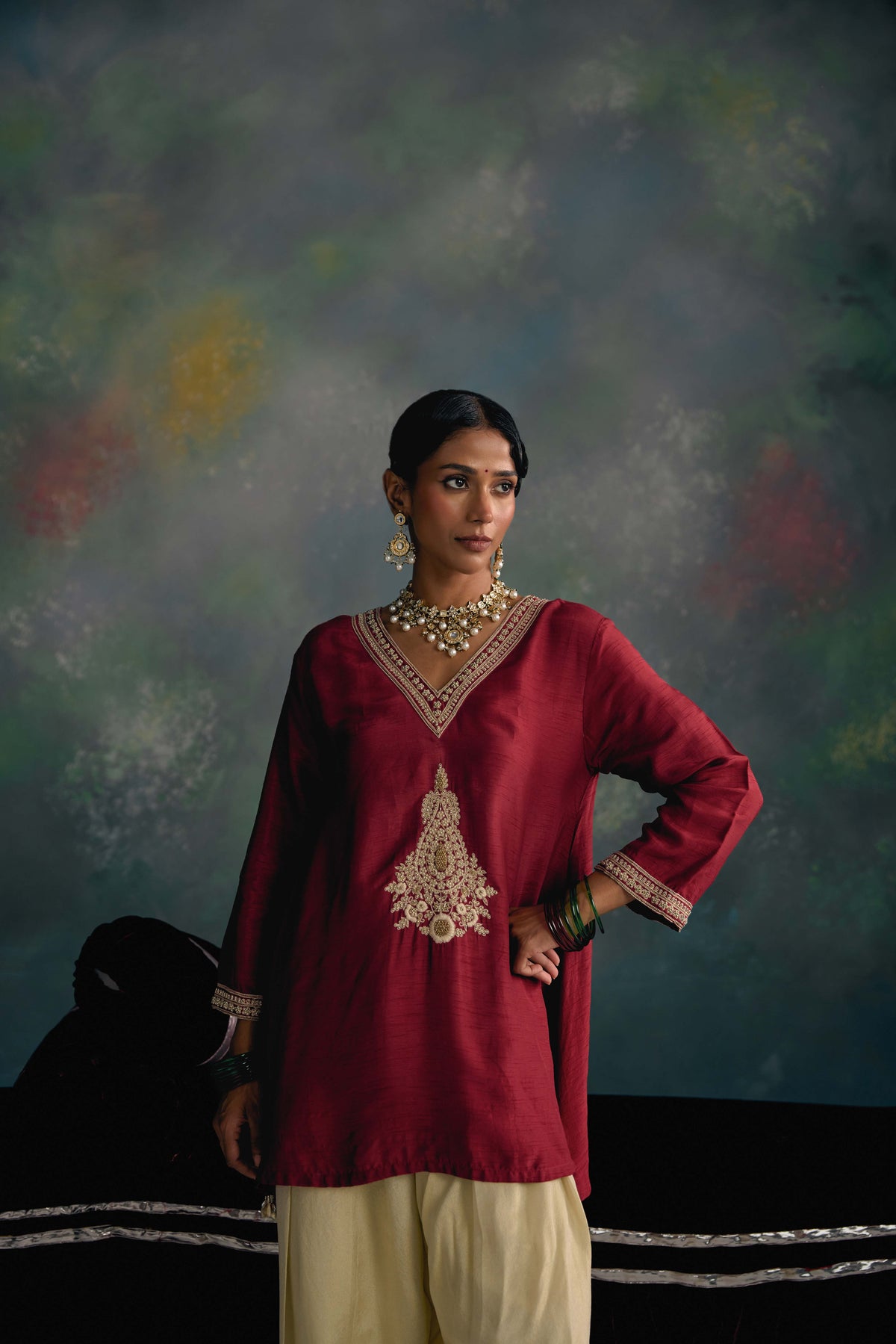 Aks Maroon Embellished Co-ord Set