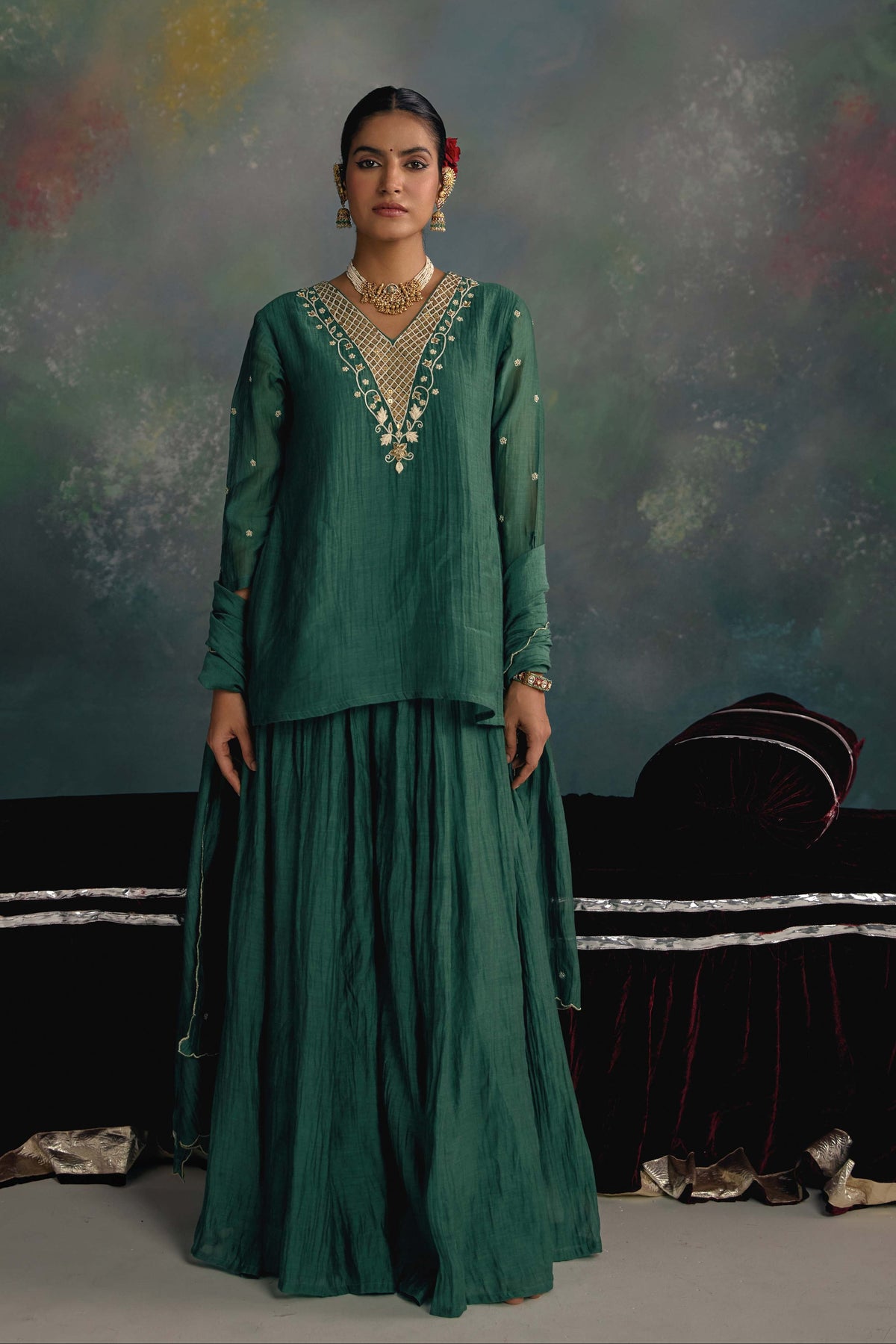Aks Emerald Green Sharara Set