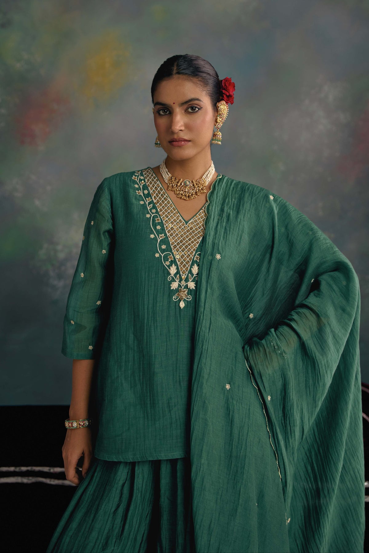 Aks Emerald Green Sharara Set