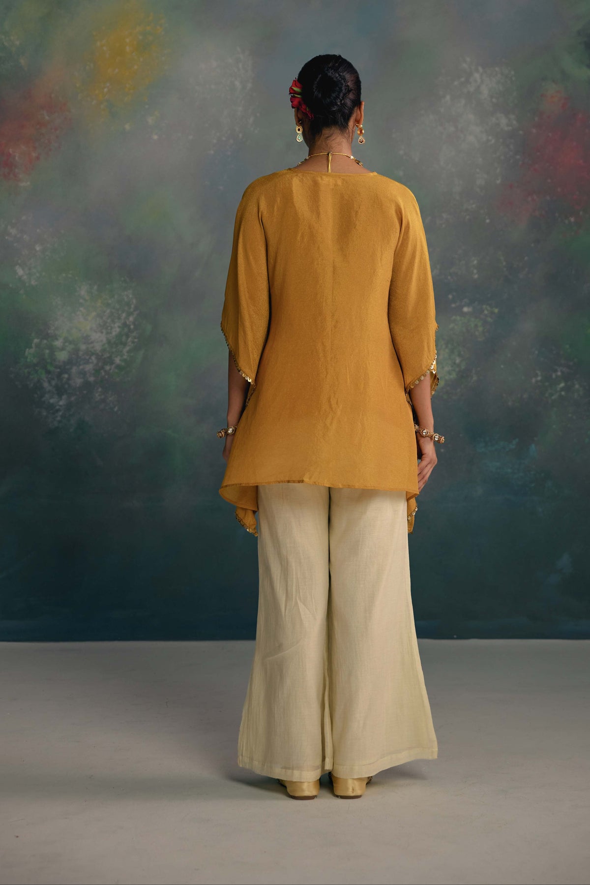 Aks Mustard Tissue Kaftan Co-ord Set
