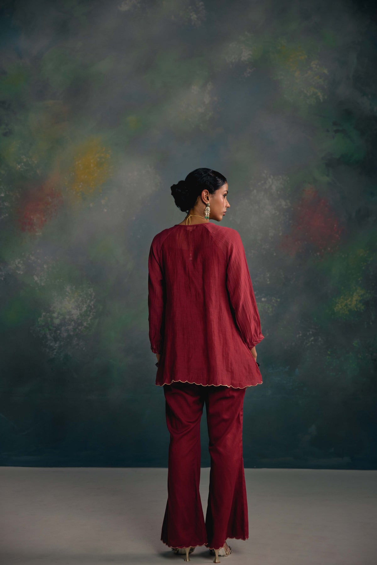 Aks Maroon Pintuck Co-ord Set