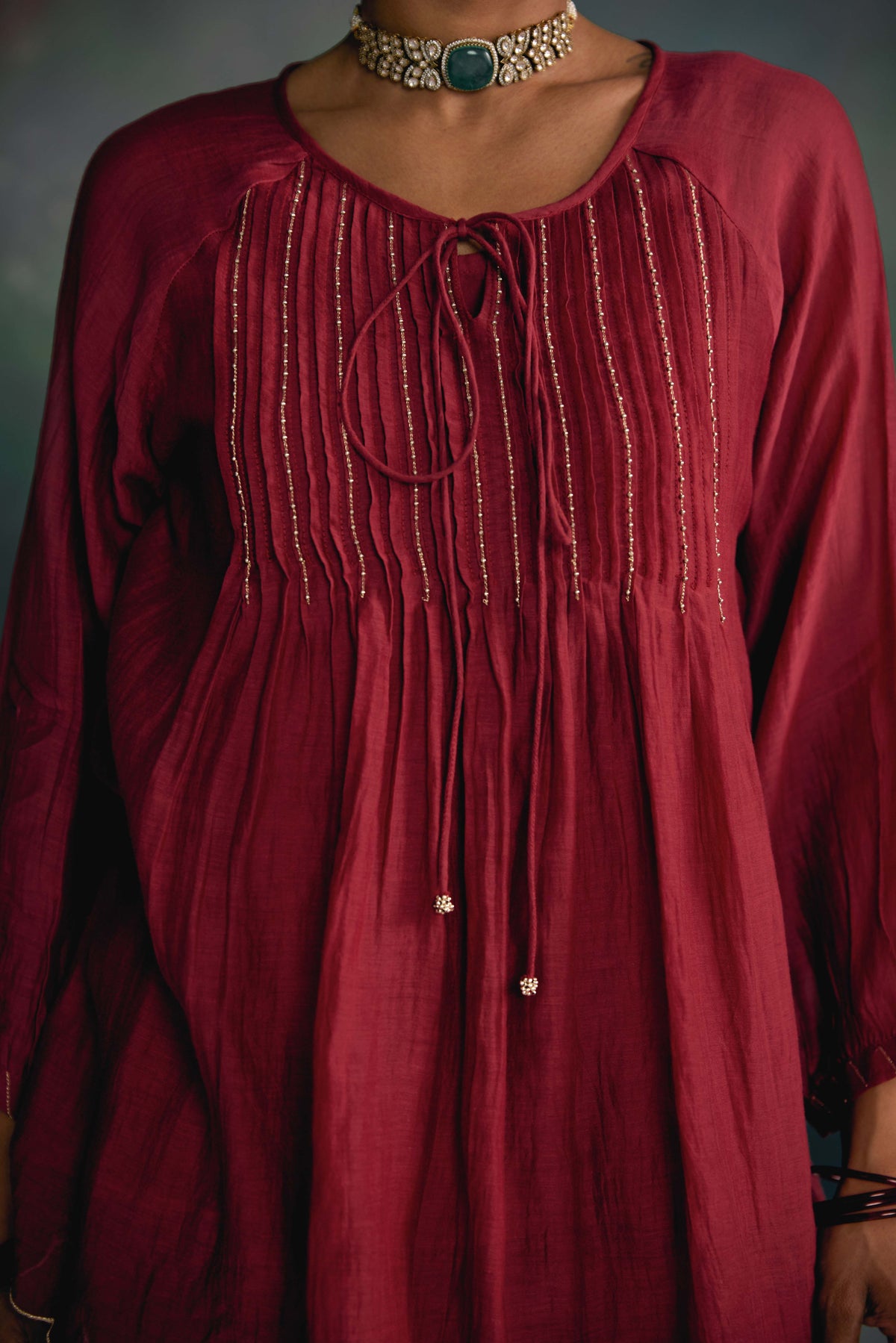 Aks Maroon Pintuck Co-ord Set