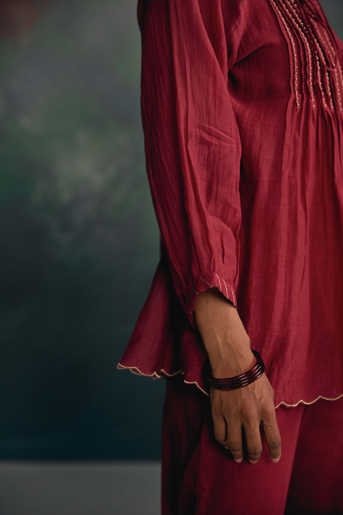 Aks Maroon Pintuck Co-ord Set