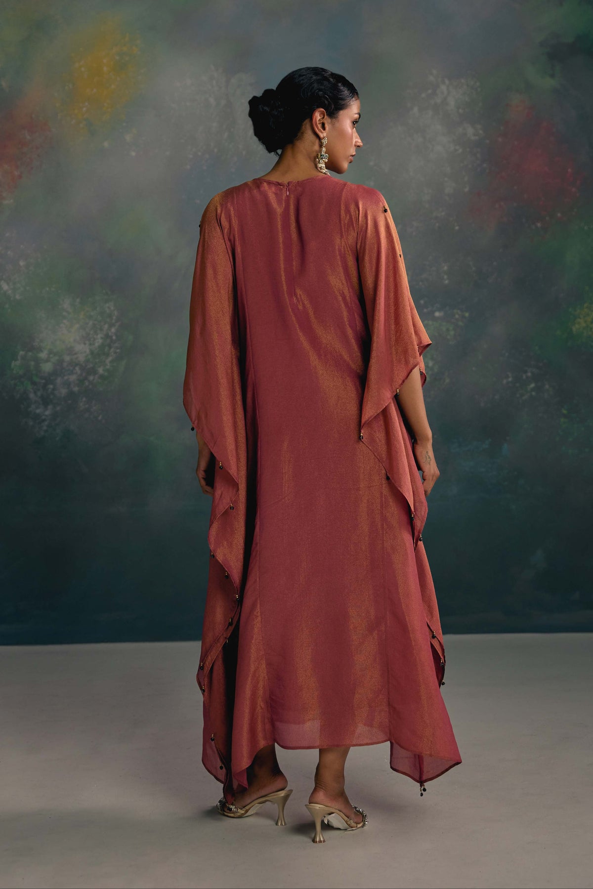 Aks Maroon Belted Kaftan