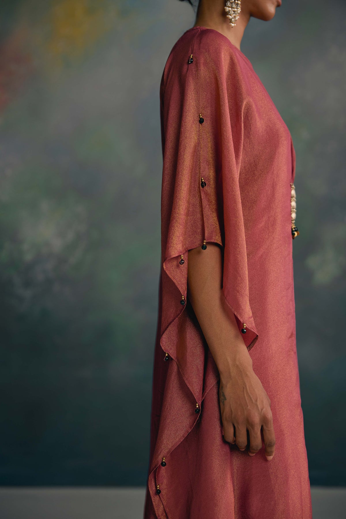Aks Maroon Belted Kaftan