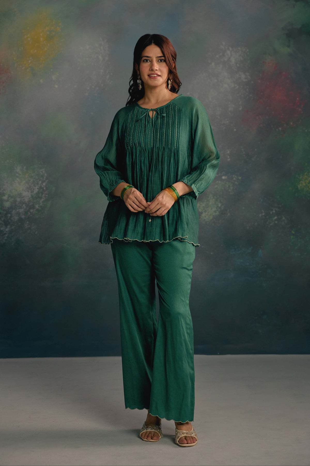 Aks Emerald Green Pintuck Co-ord Set