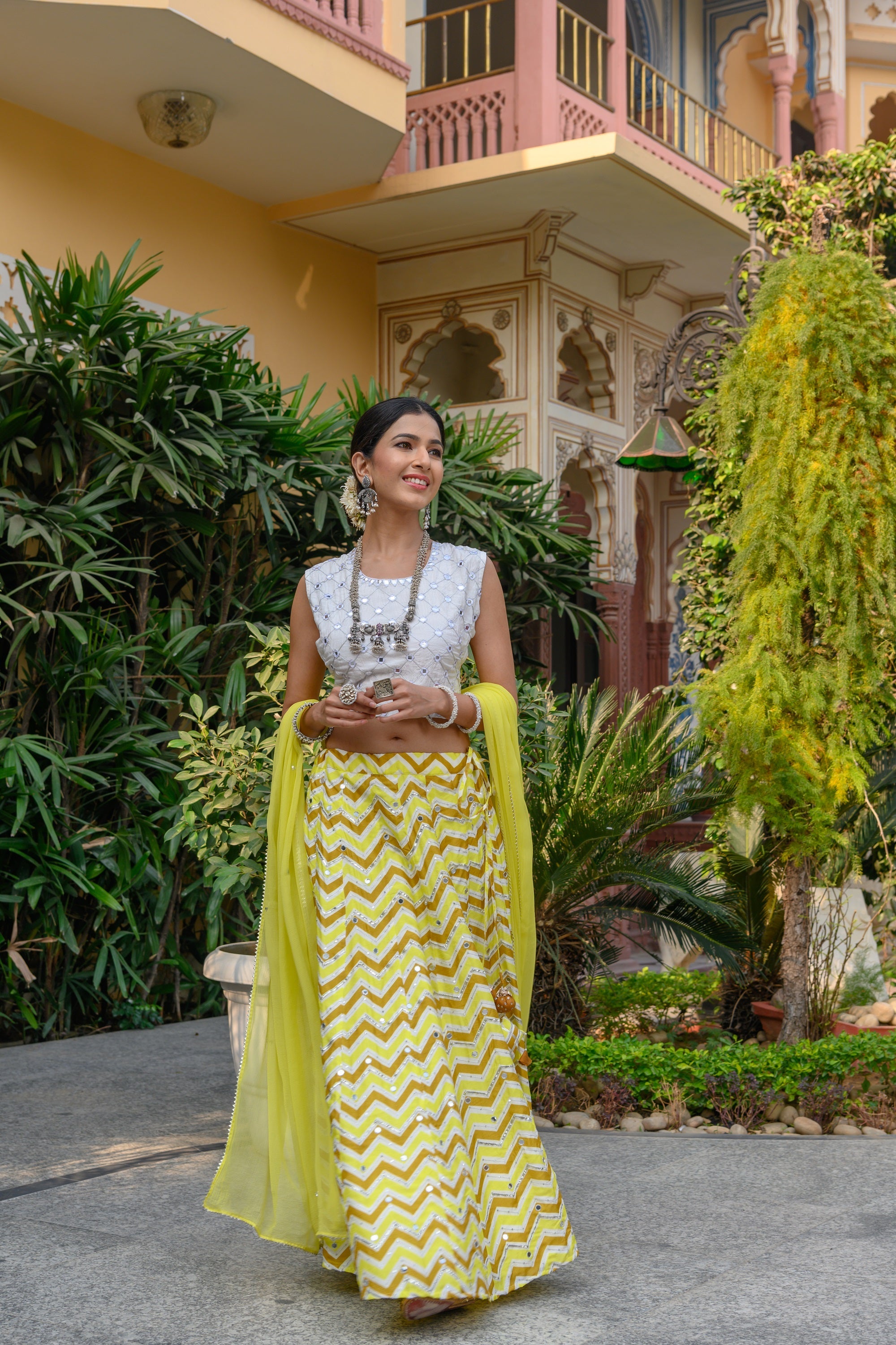 Yellow Mirror Skirt Set-3pcs