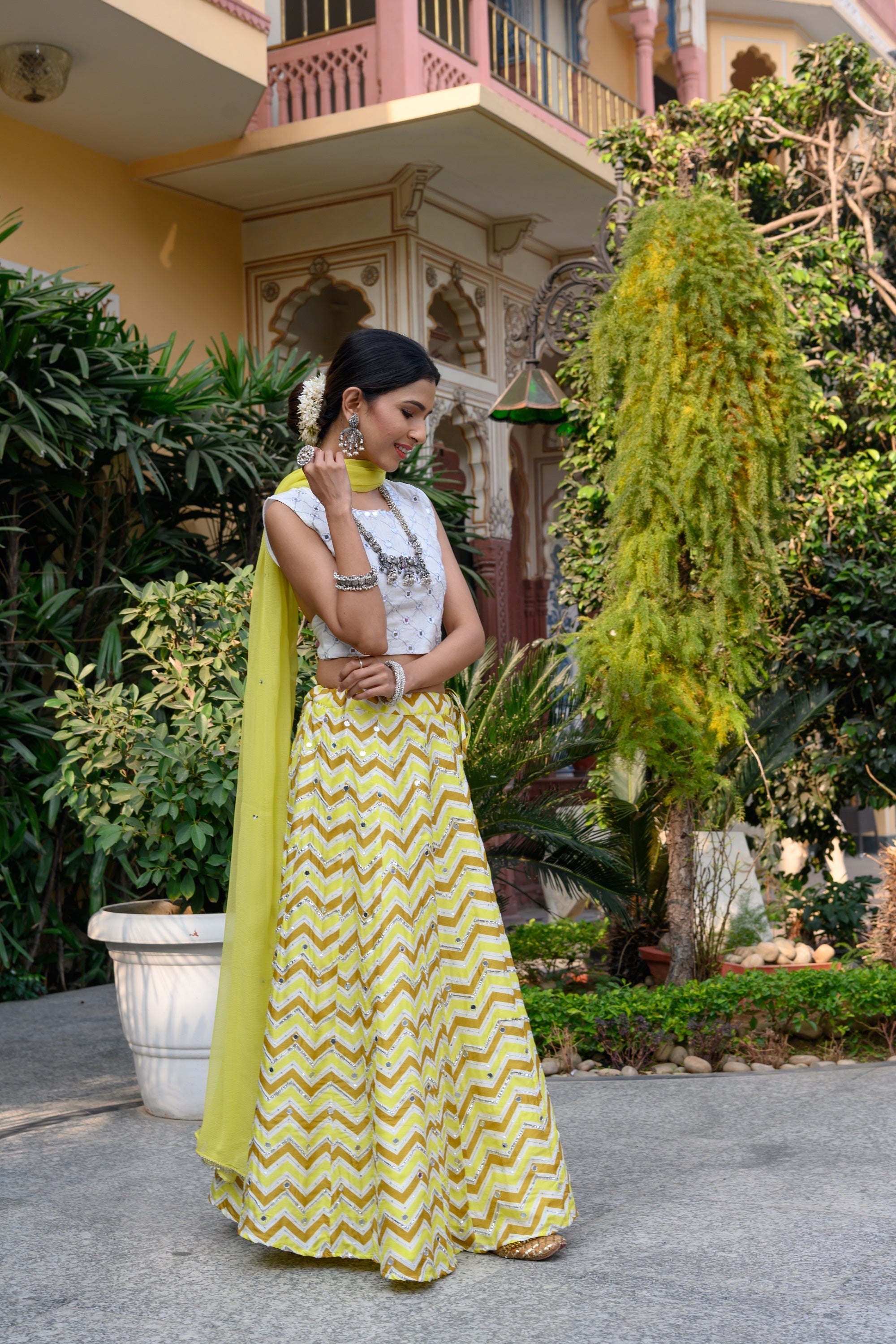Yellow Mirror Skirt Set-3pcs