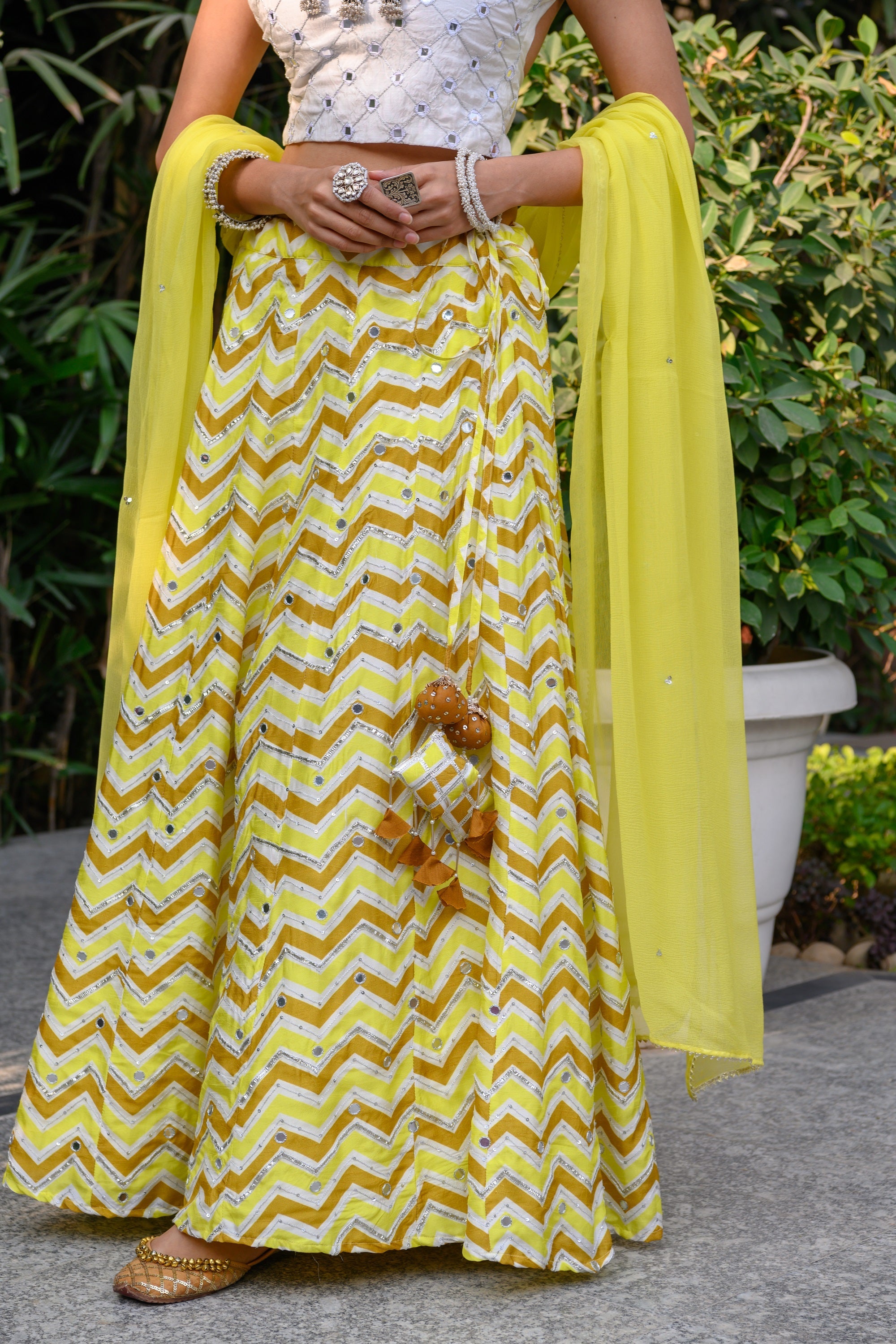 Yellow Mirror Skirt Set-3pcs