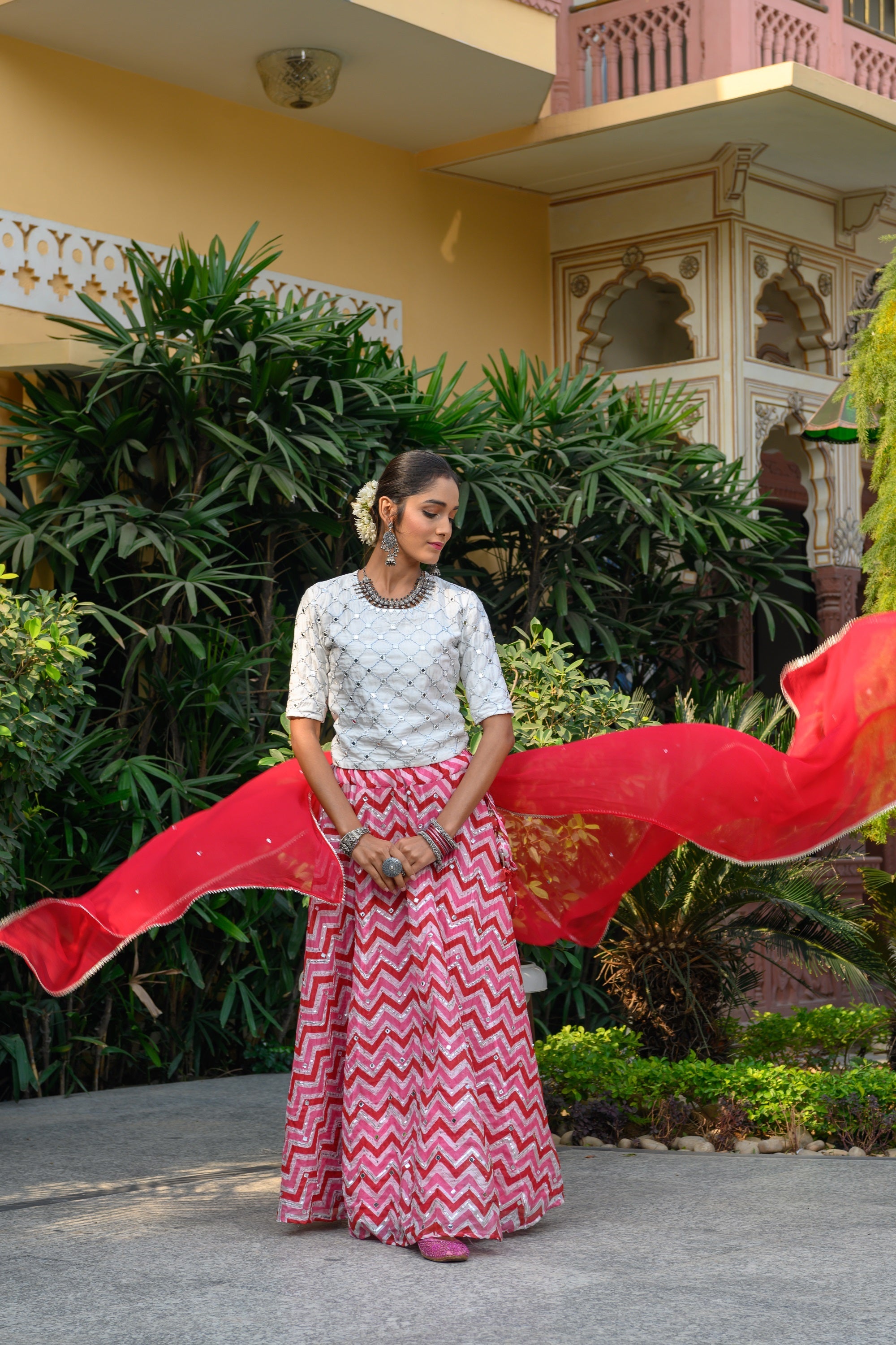 Rust & Pink Mirror Skirt Set-3pcs