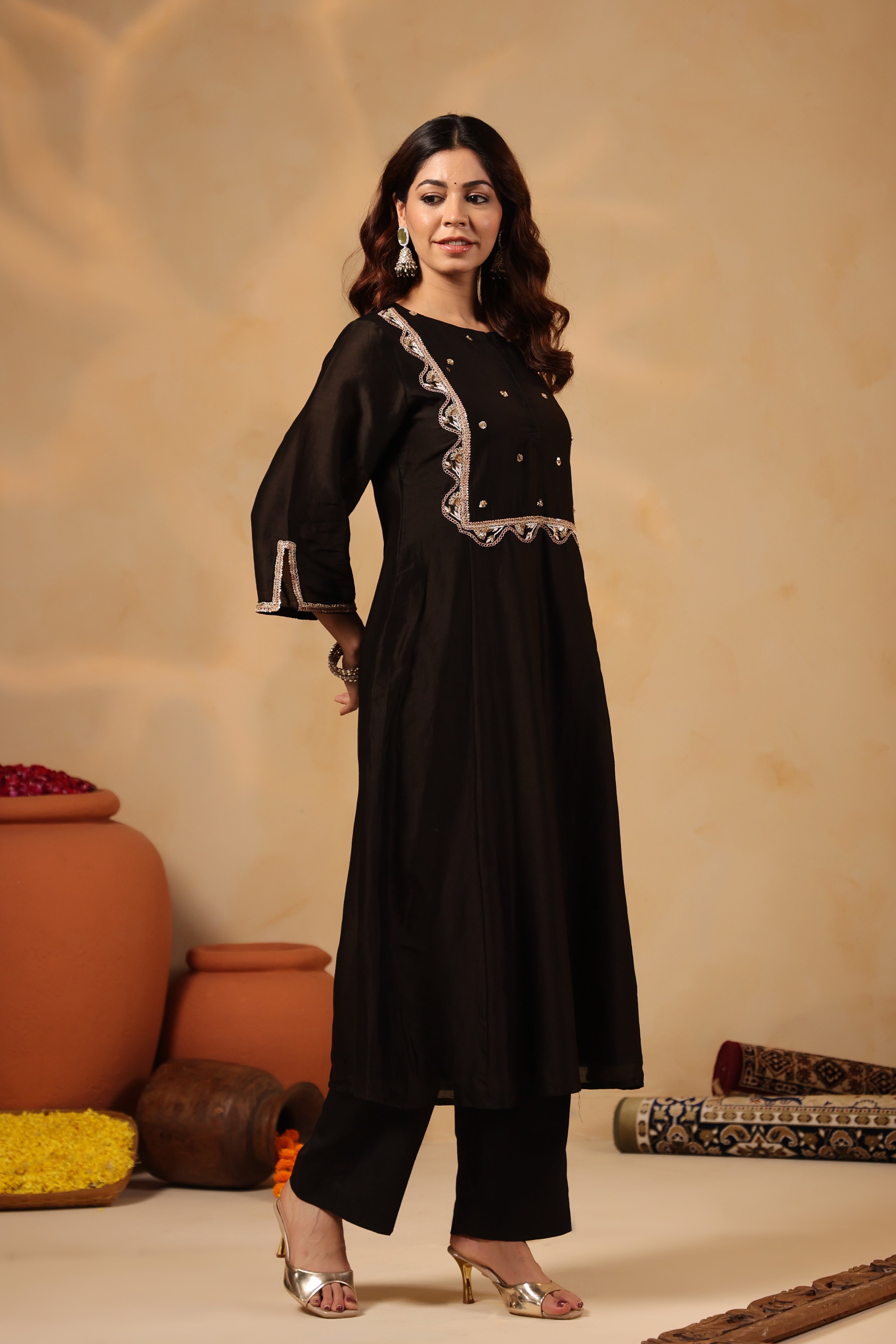 Black Zardozi Hand work Mul Chanderi Suit