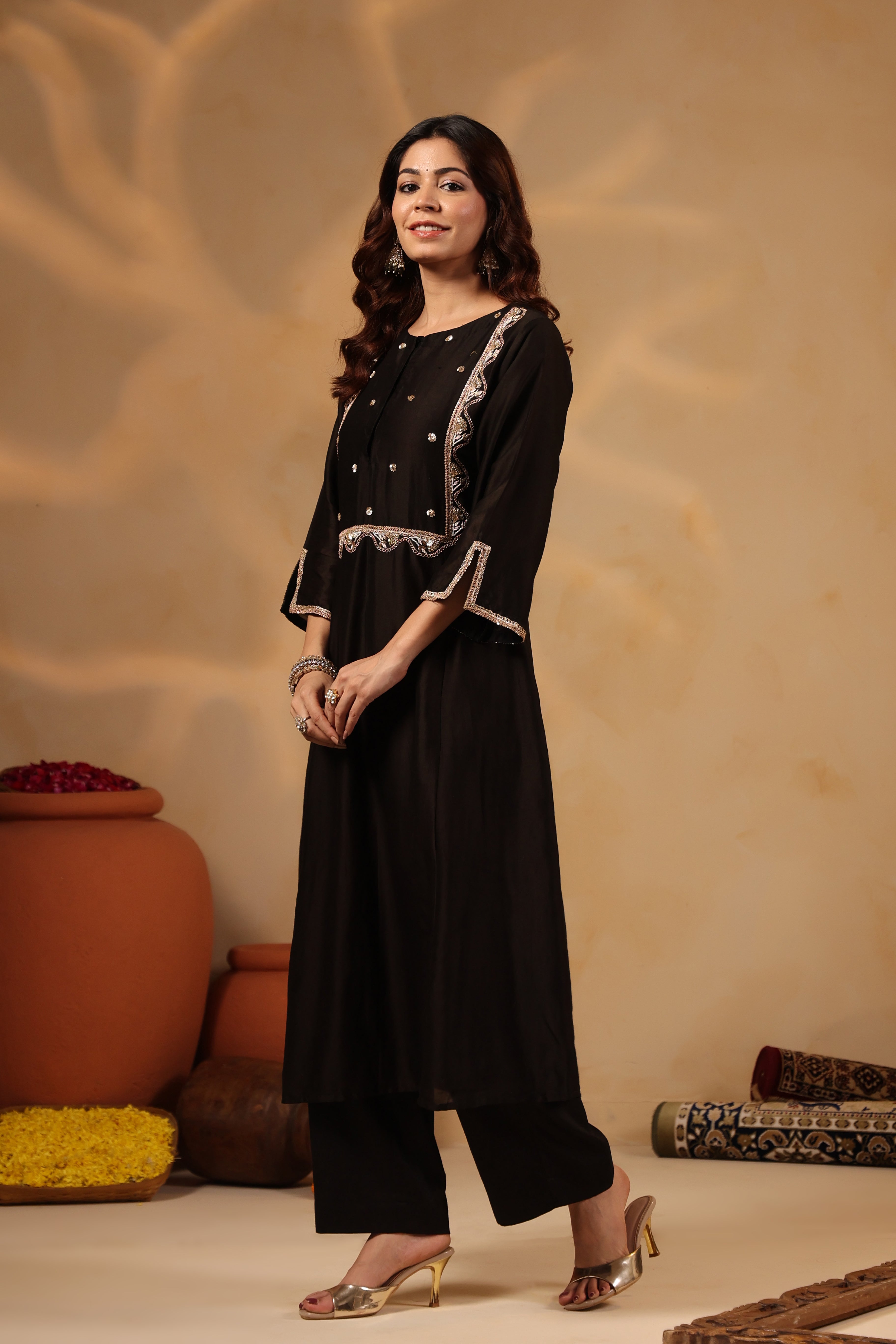 Black Zardozi Hand work Mul Chanderi Suit