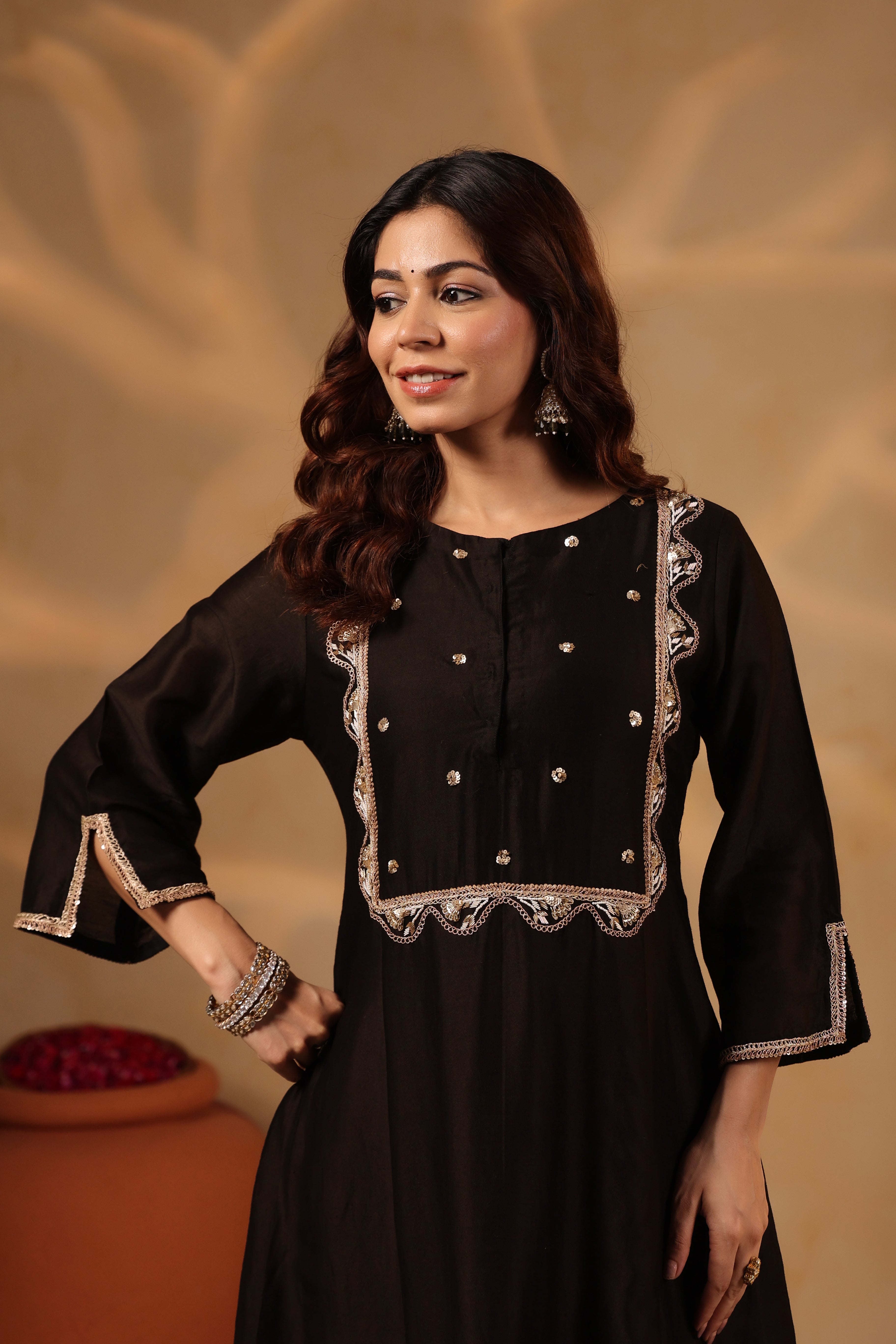 Black Zardozi Hand work Mul Chanderi Suit