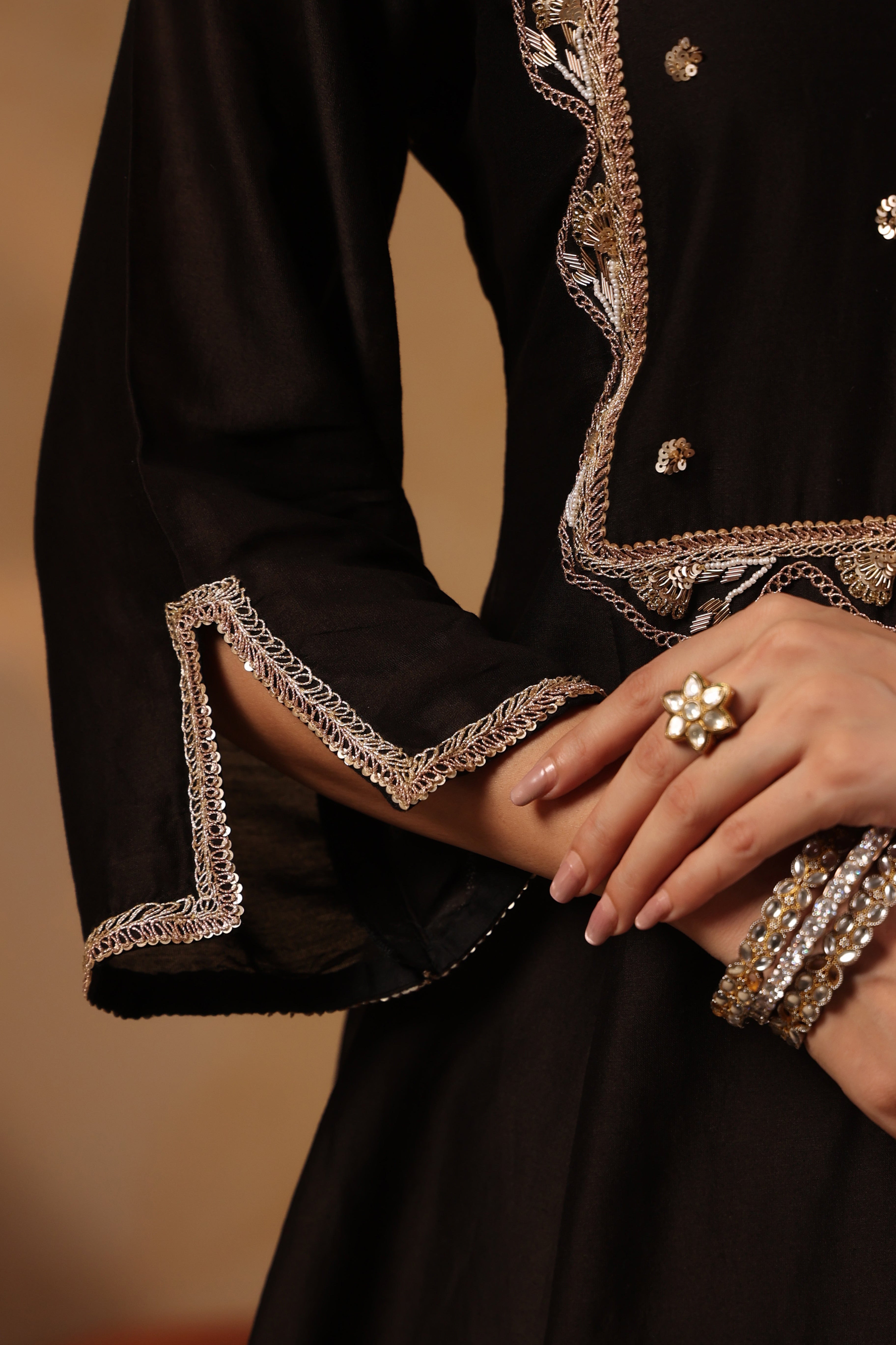 Black Zardozi Hand work Mul Chanderi Suit