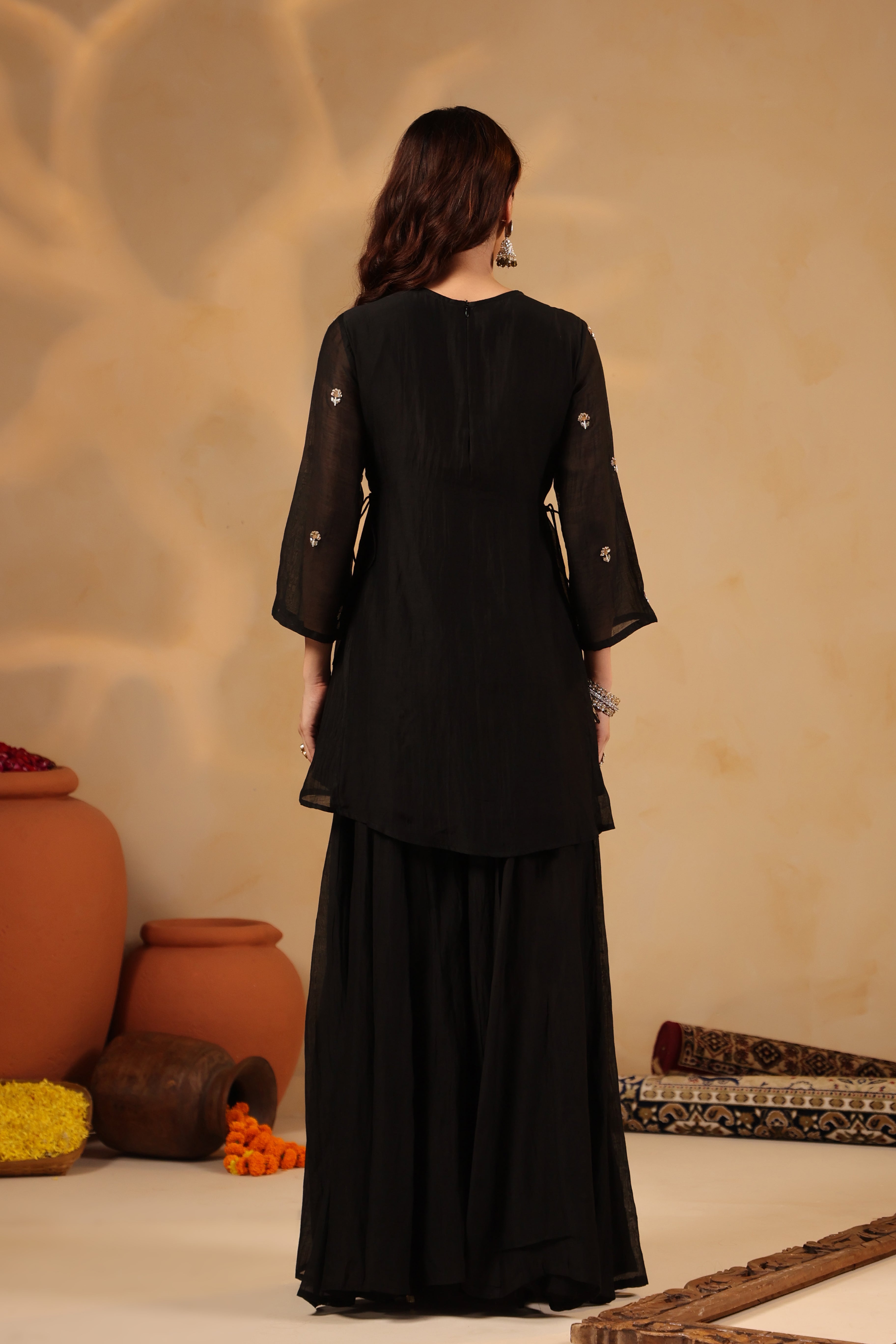 Black Yoke Embellished Sharara Set