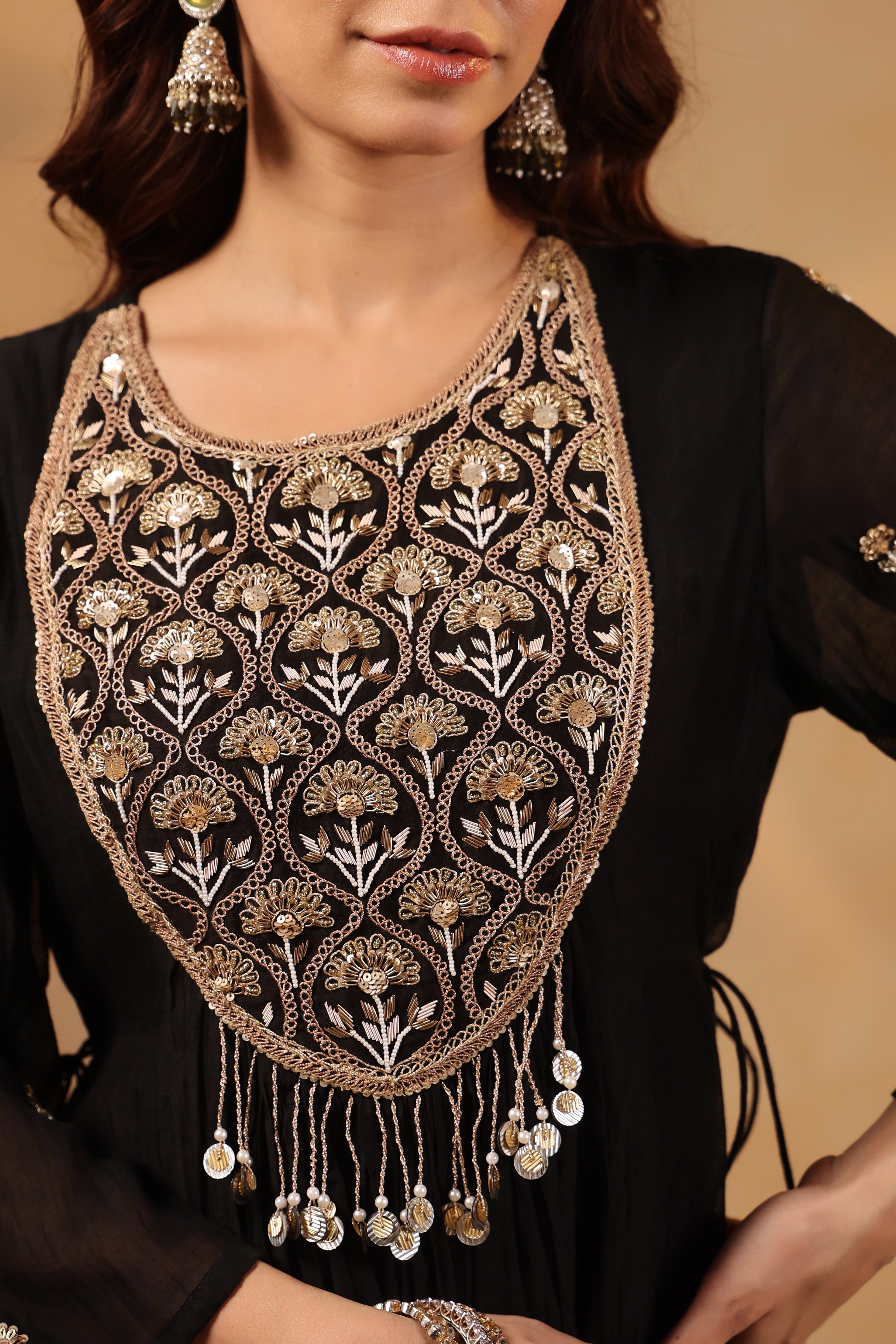 Black Yoke Embellished Sharara Set