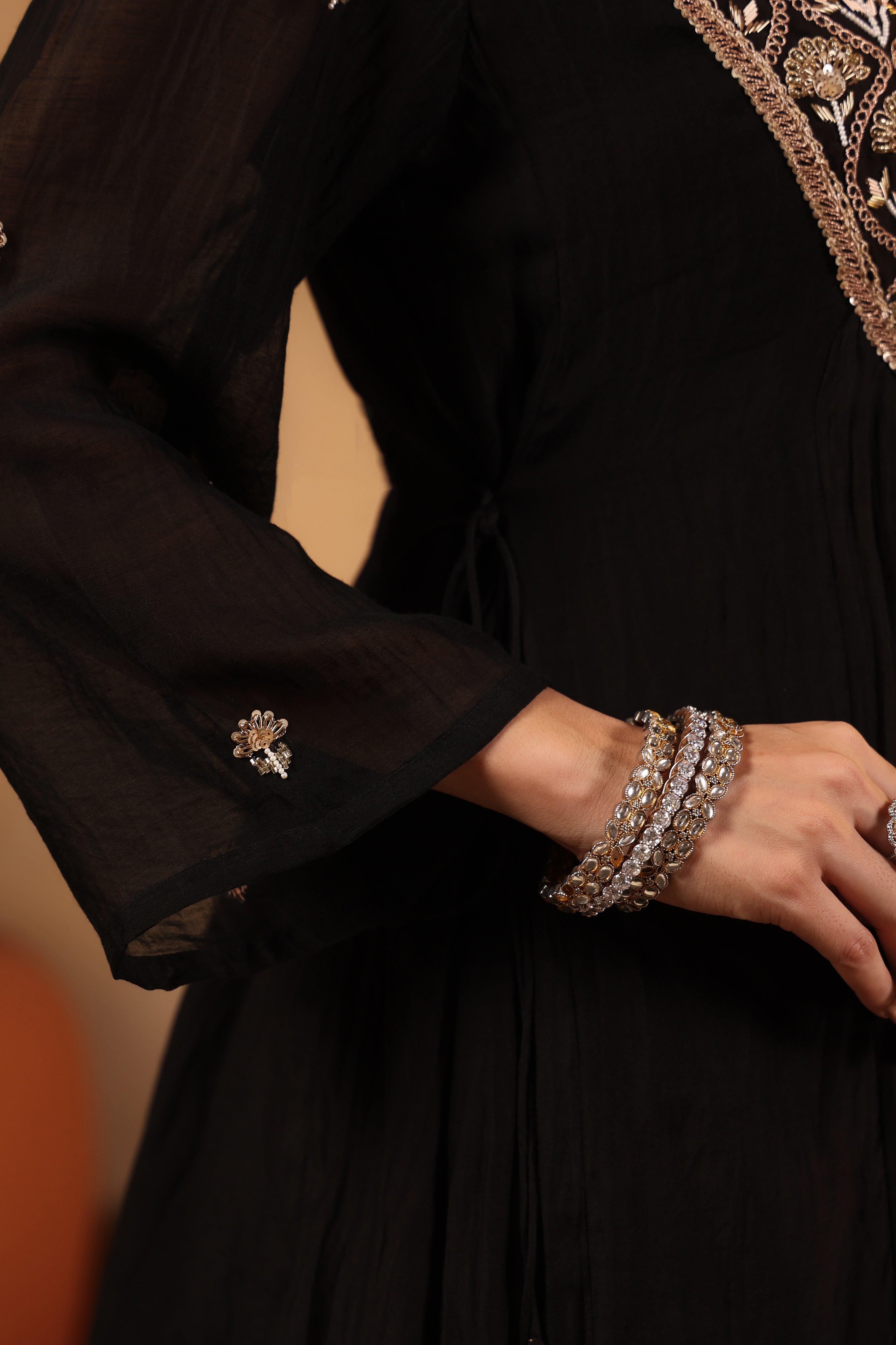 Black Yoke Embellished Sharara Set