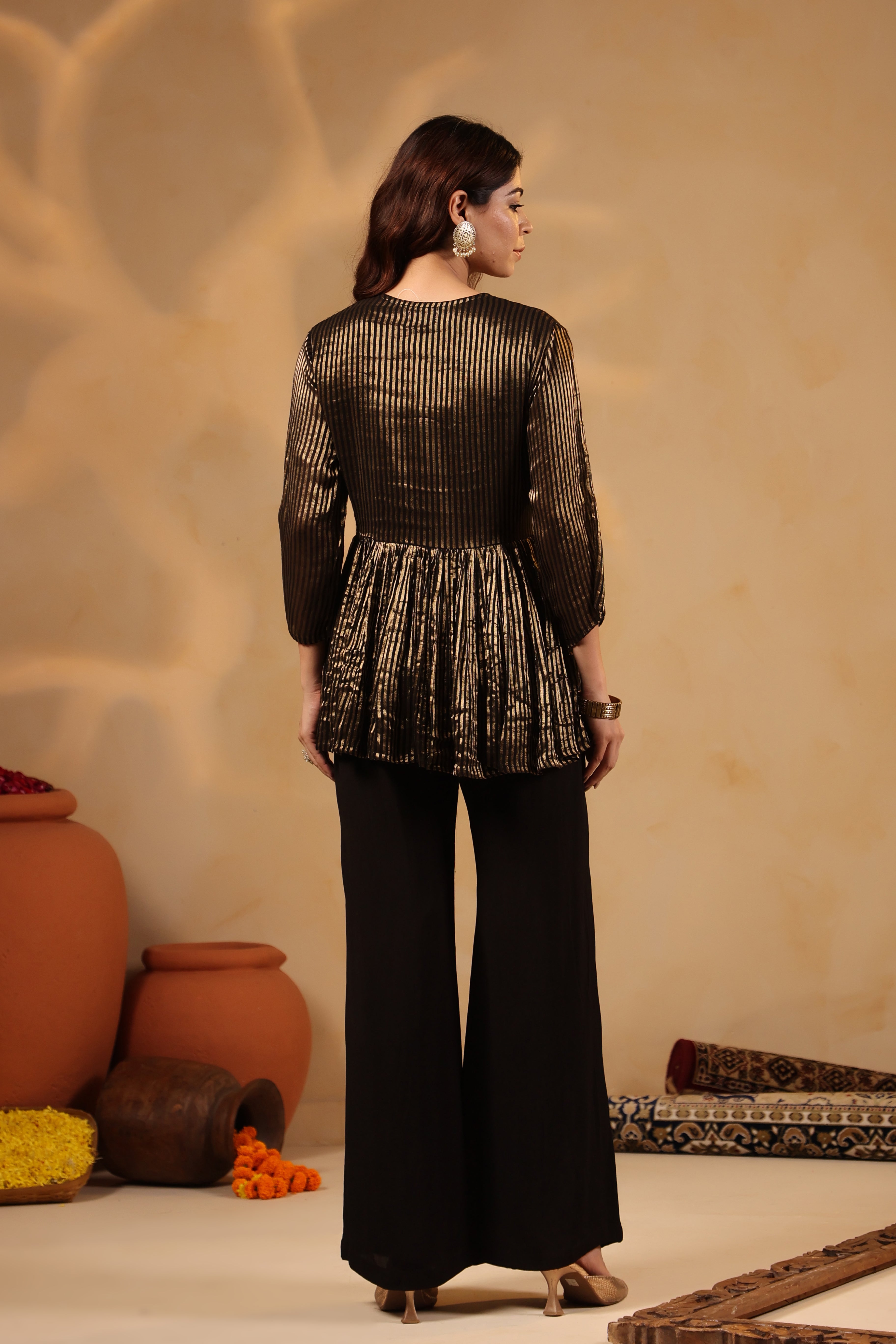 Embellished Peplum jacket with Bustier & Pants