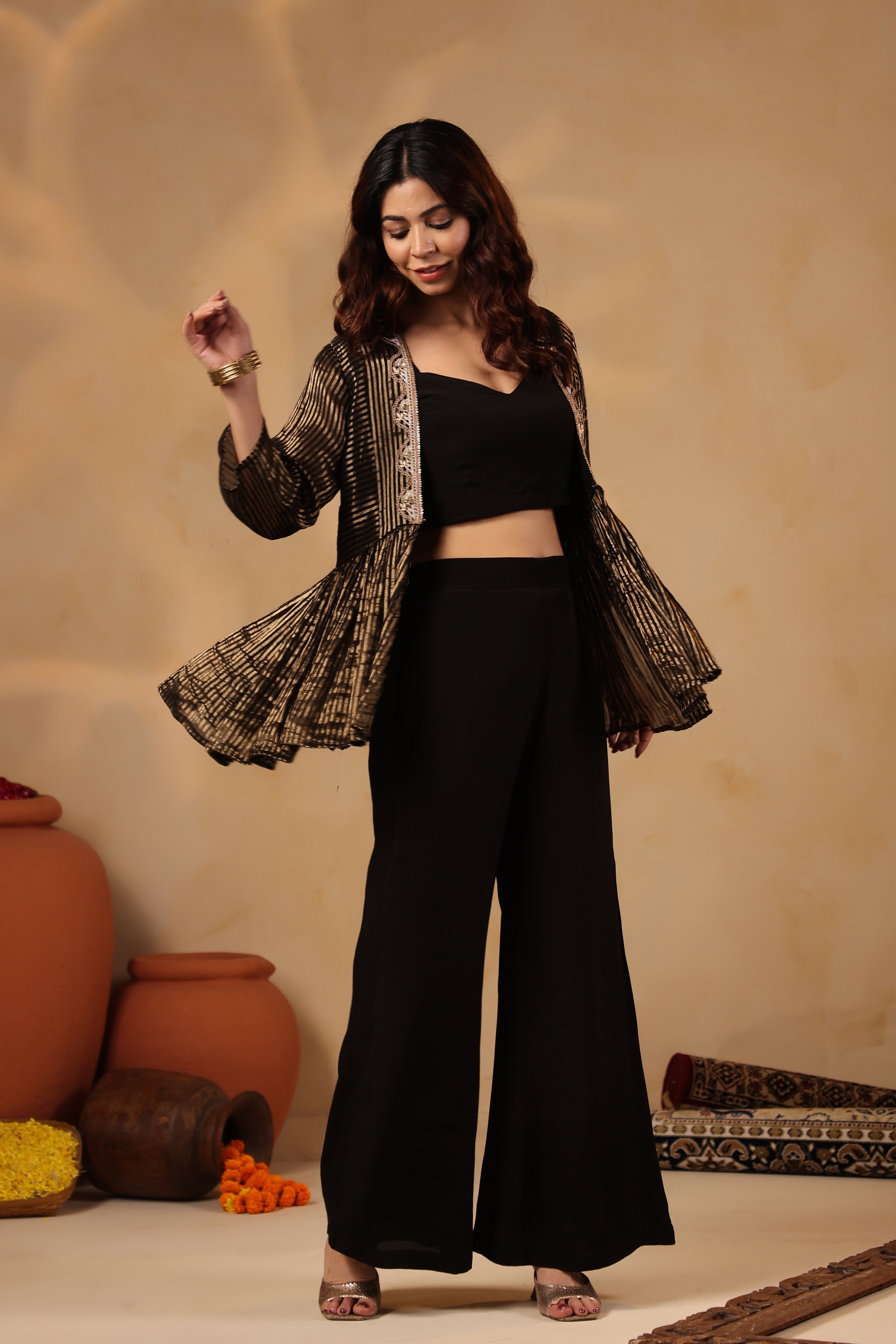 Embellished Peplum jacket with Bustier & Pants