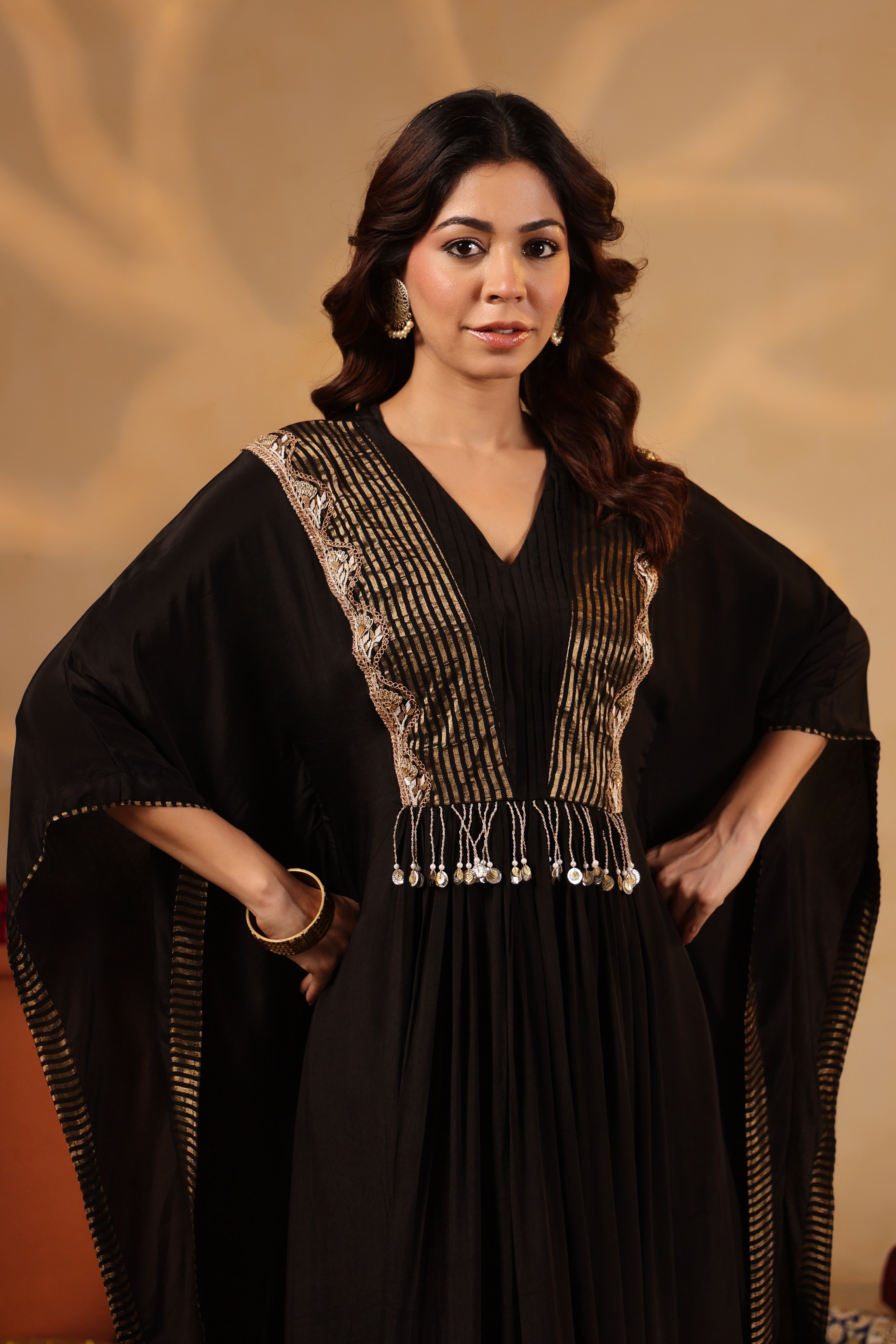 Black Embellished Kaftan with Pant Set