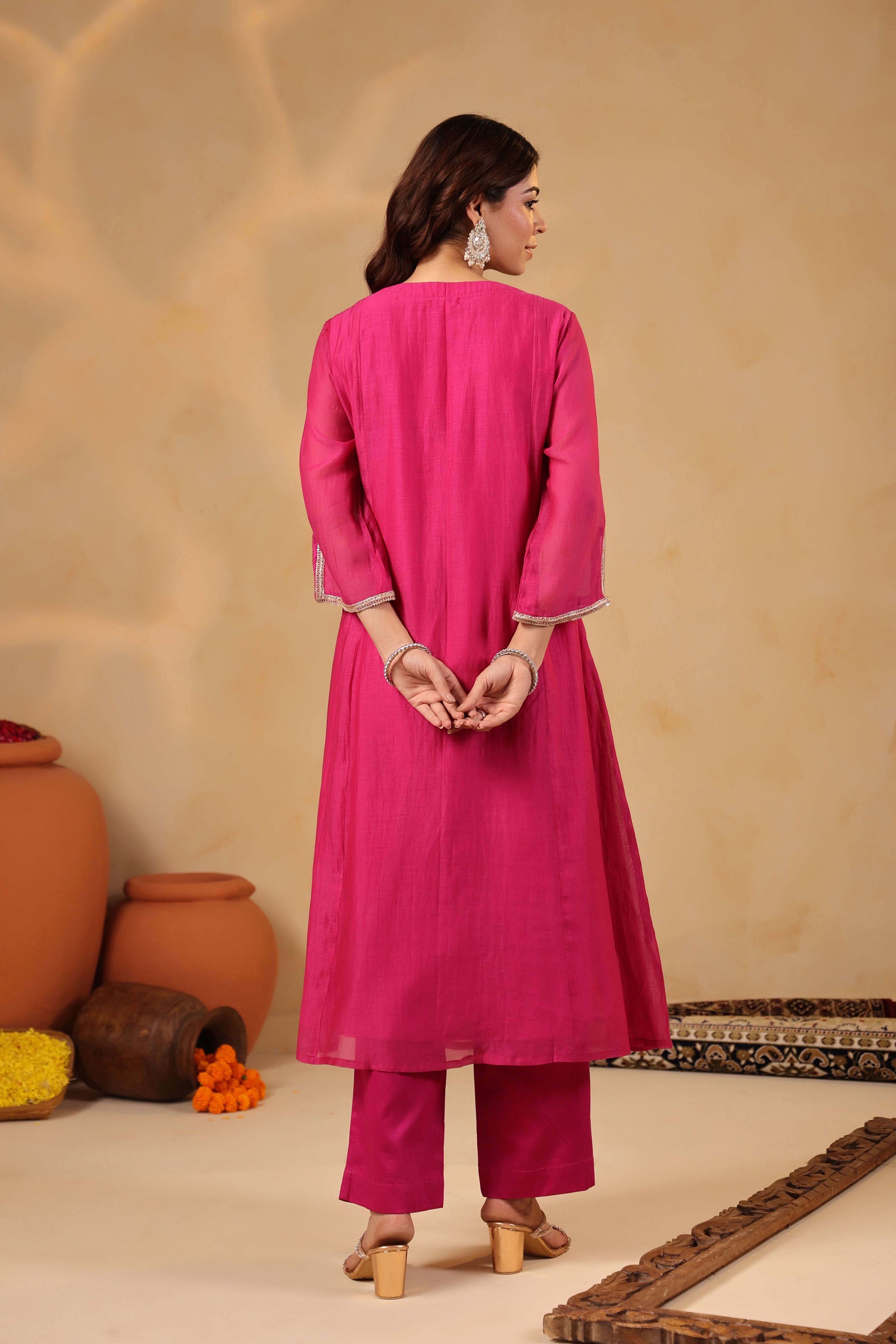 Fuschia Zardozi Hand work Mul Chanderi Suit