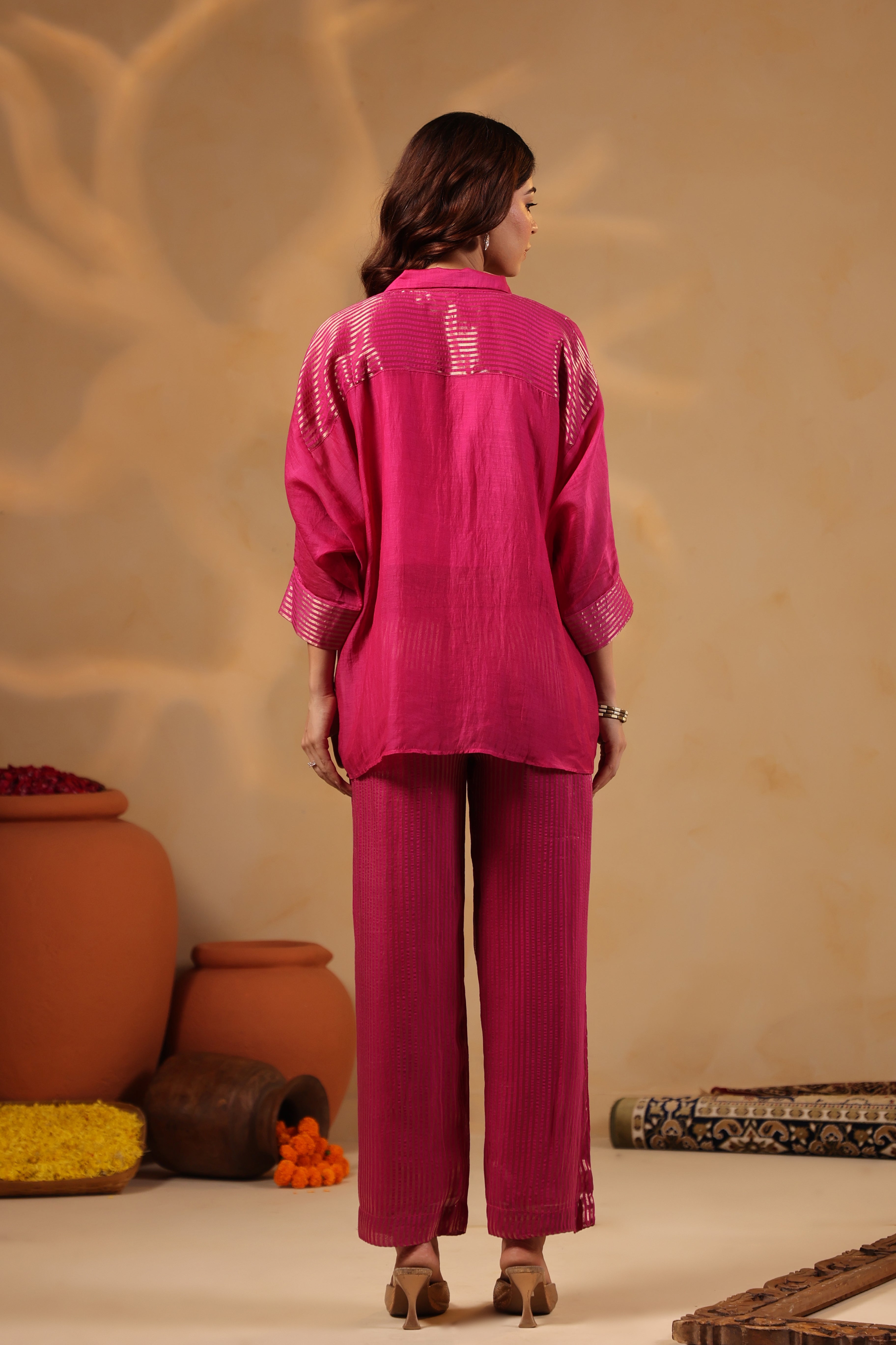 Fushia Zari Work Mul Chanderi Co-ord