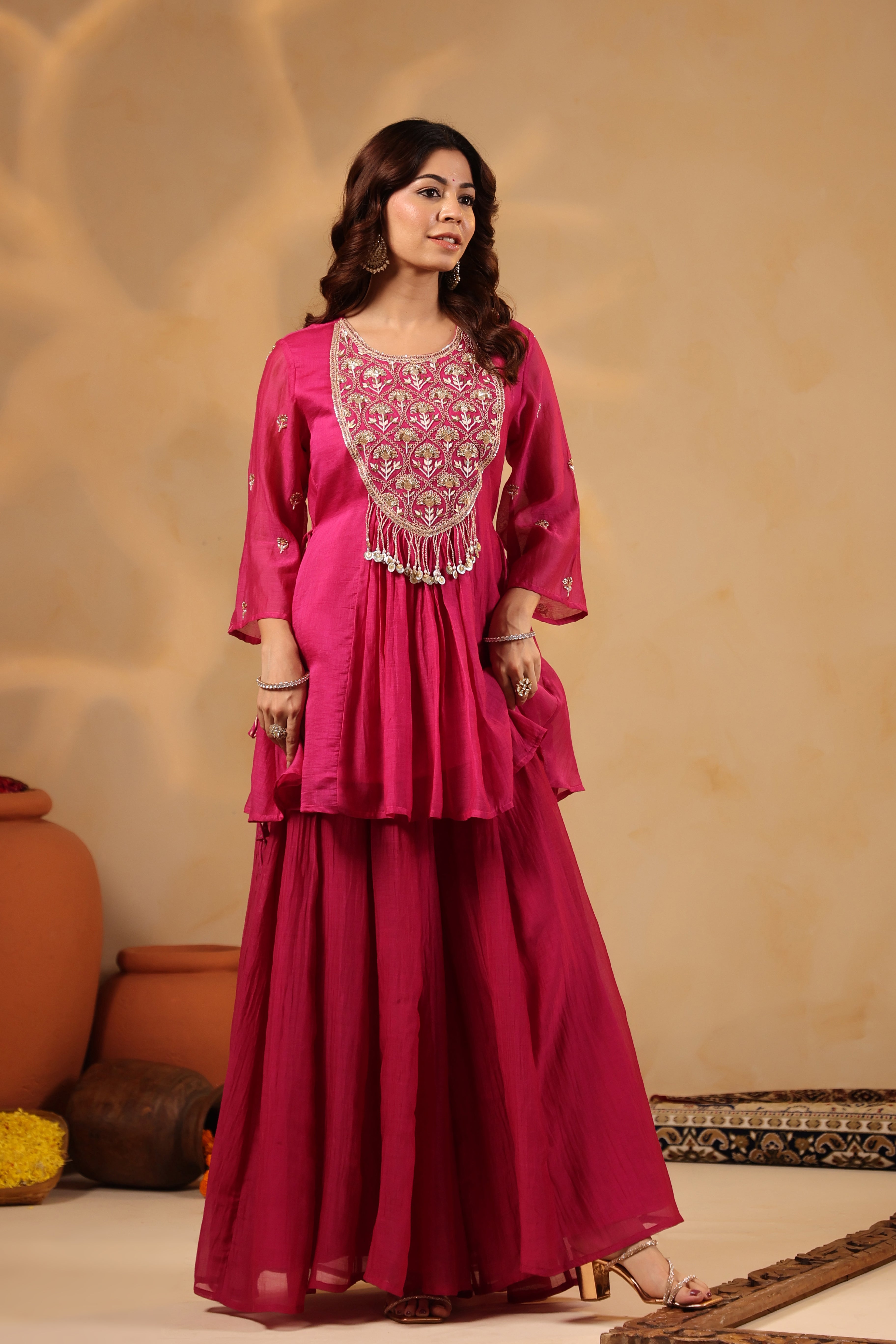Pink Yoke Embellished Sharara Set
