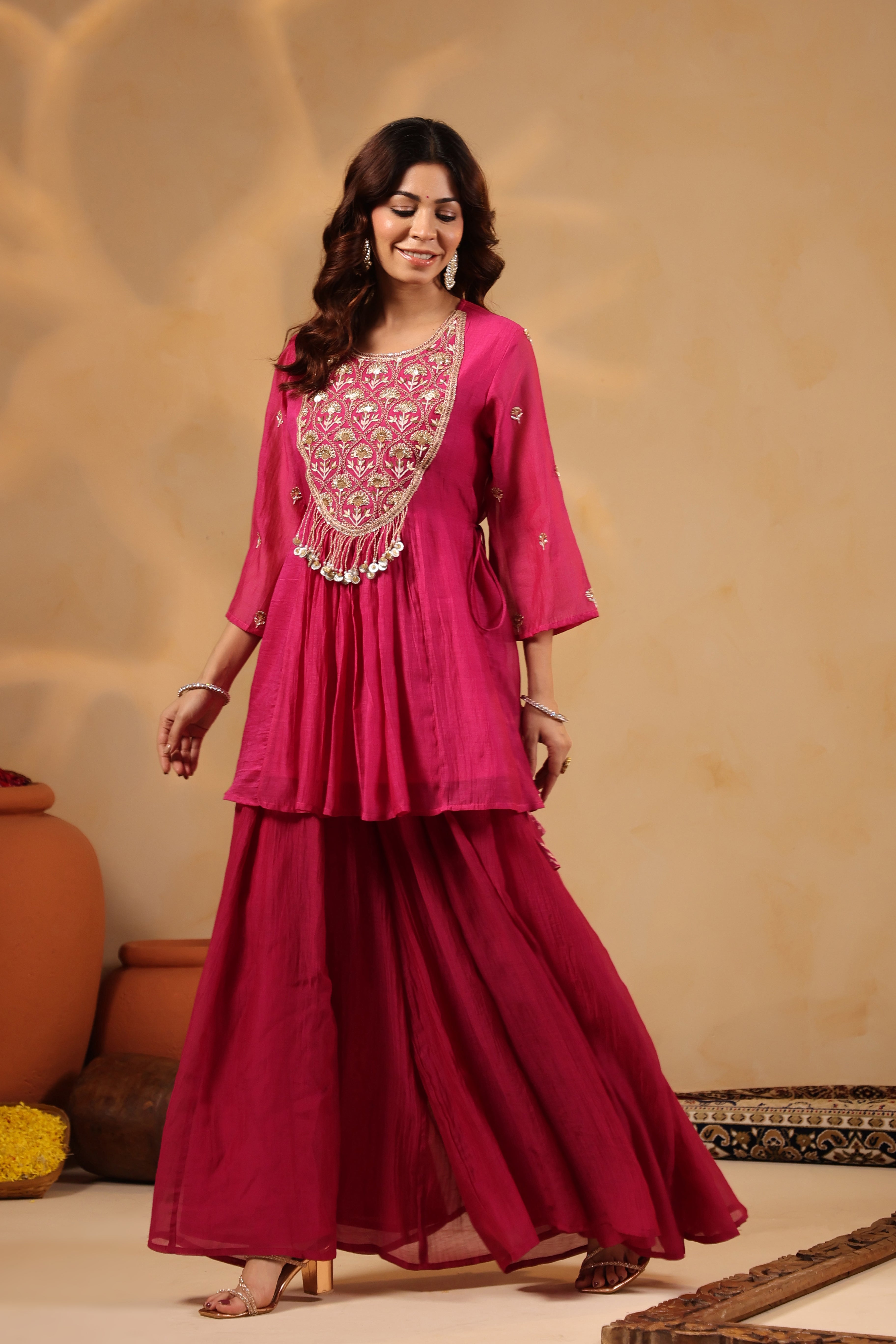 Pink Yoke Embellished Sharara Set