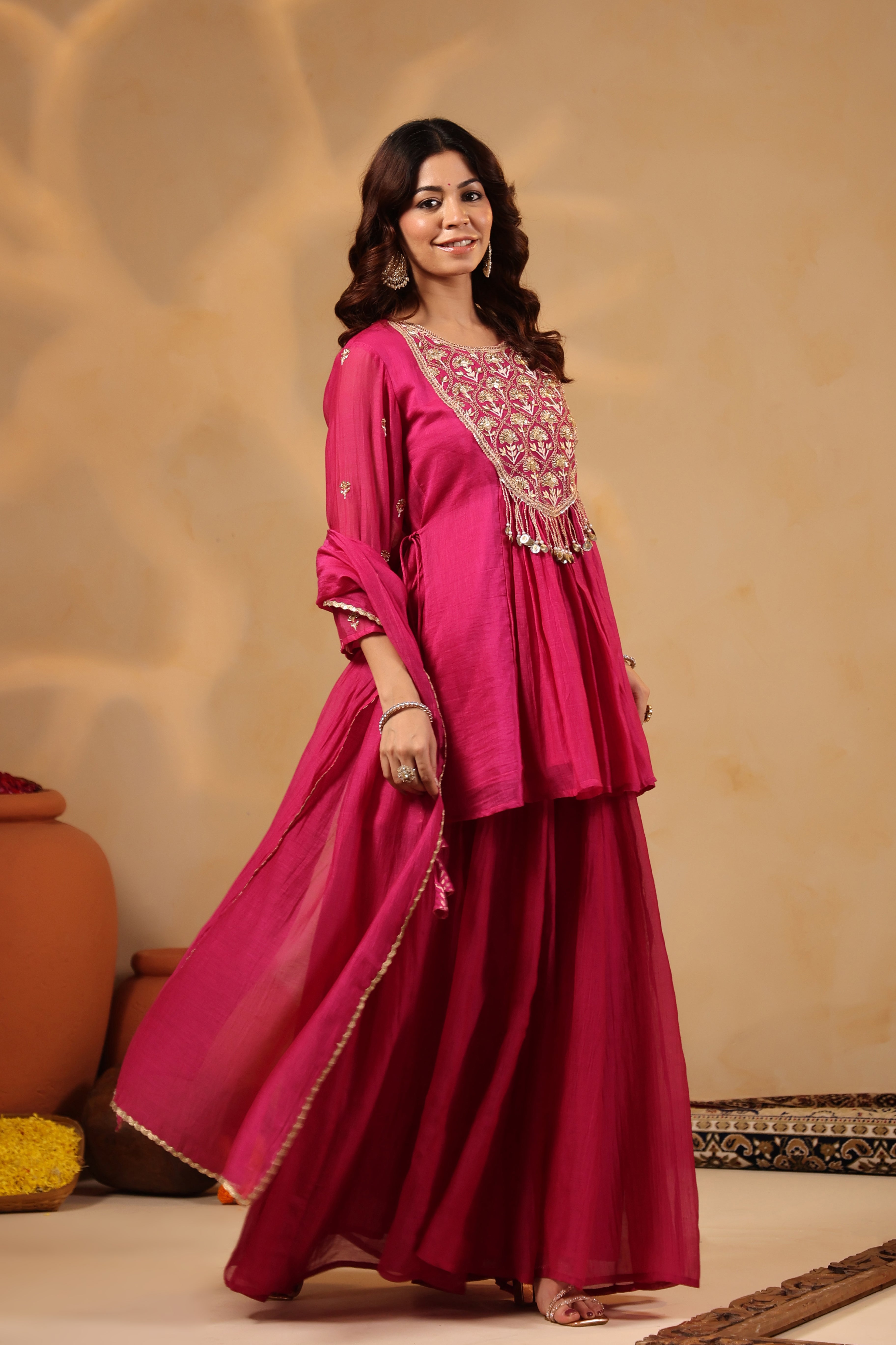Pink Yoke Embellished Sharara Set