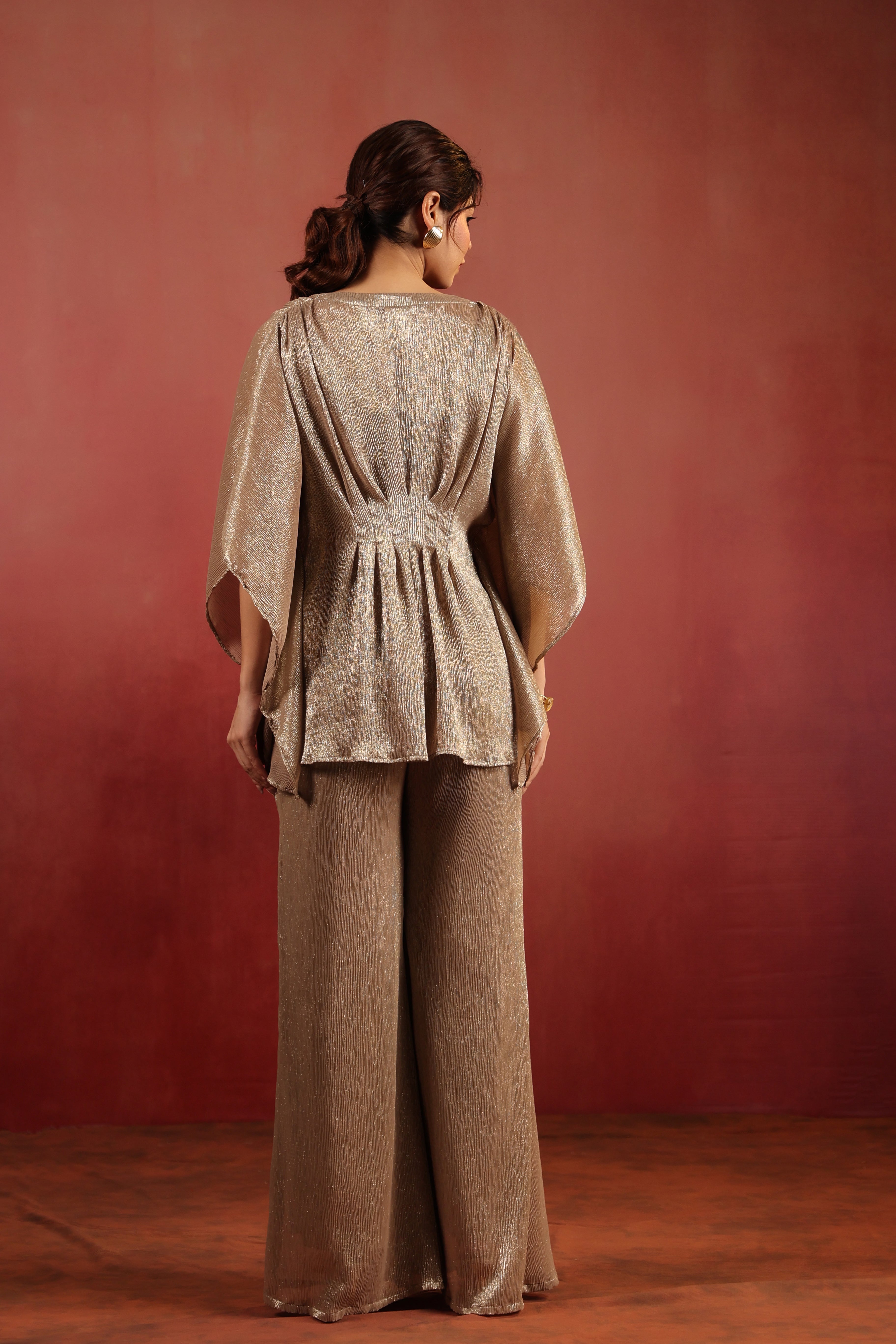 Beige Wrinkled Co-ord Set with Bustier & Pants