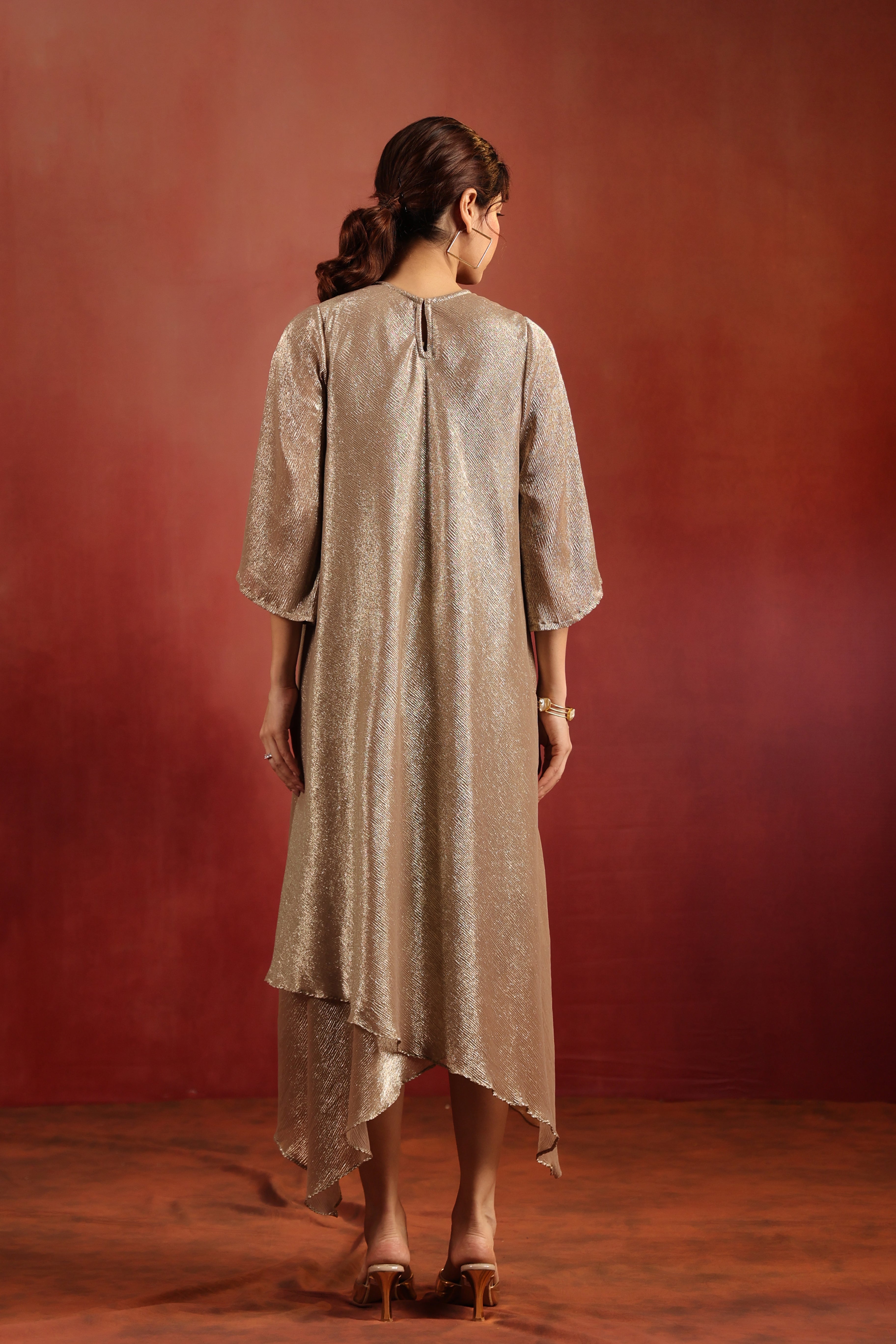 Beige Asymmetric Shimmer Dress