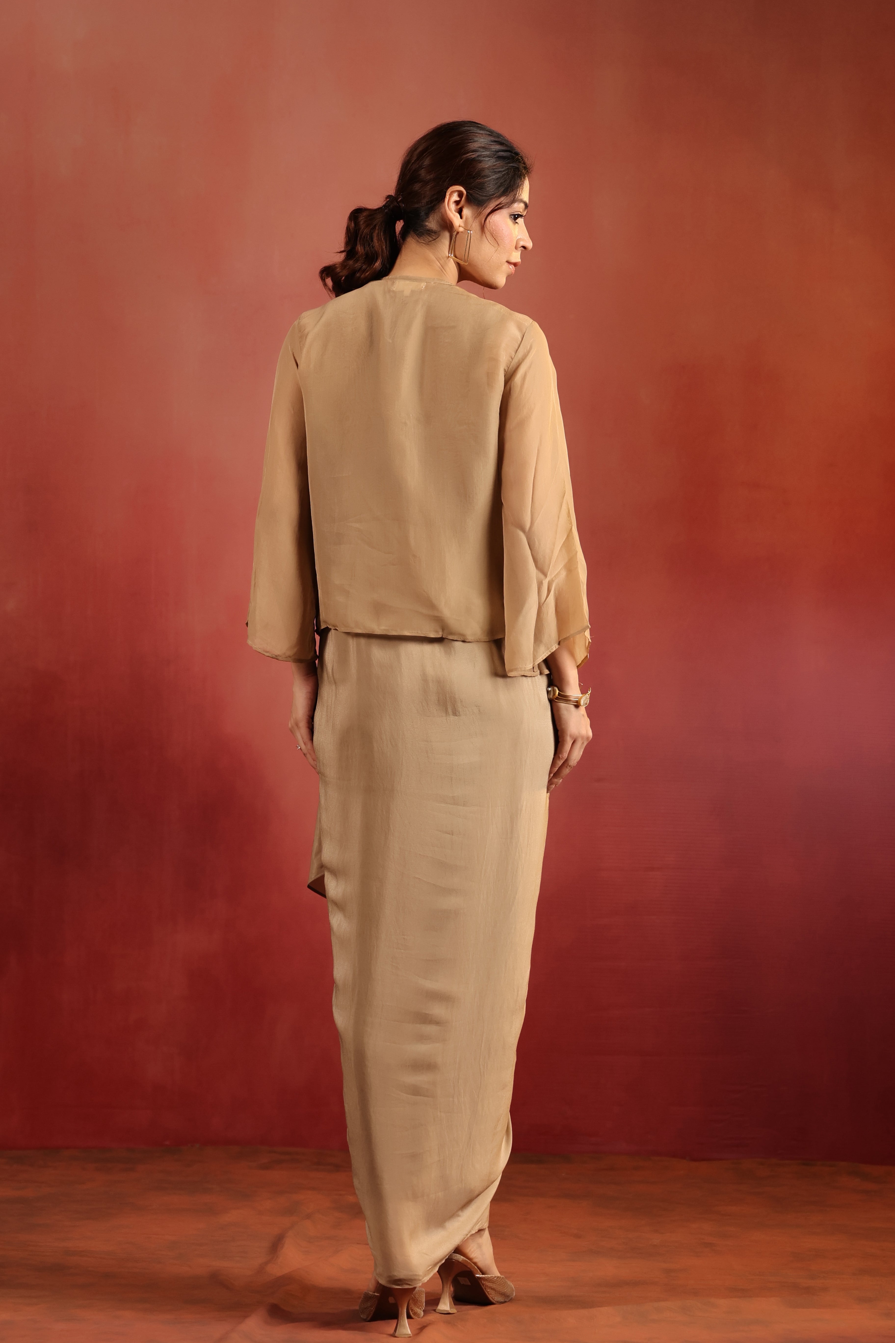 Beige Drape Dress with Cape