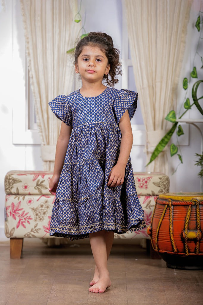 Kids Gold Print Tier Dress