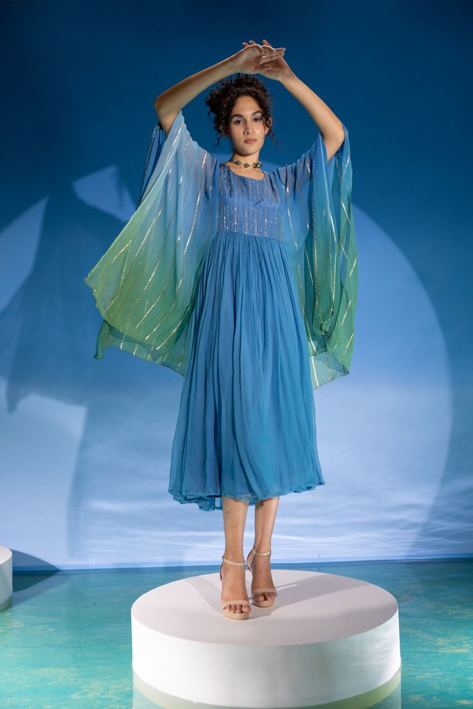 Chiffon Kaftan Sequined Embellished Dress