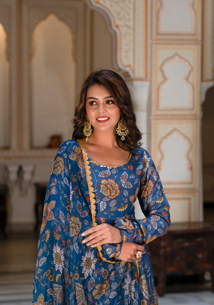 Azure Floral Fantasy Anarkali Set-3PCS