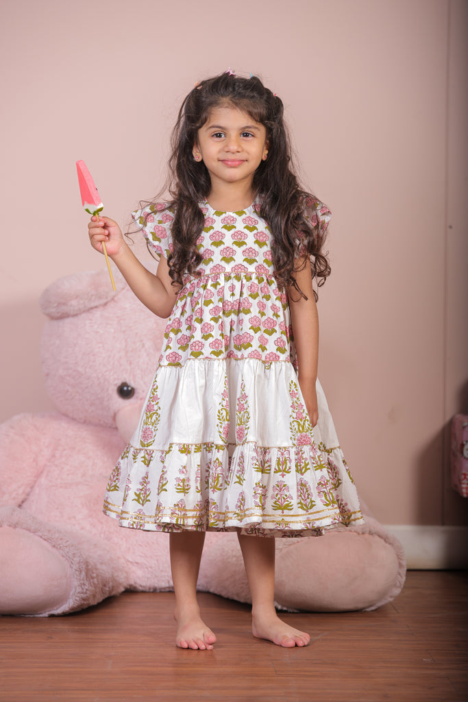 Pegaam Block Print Girls Tier Frock