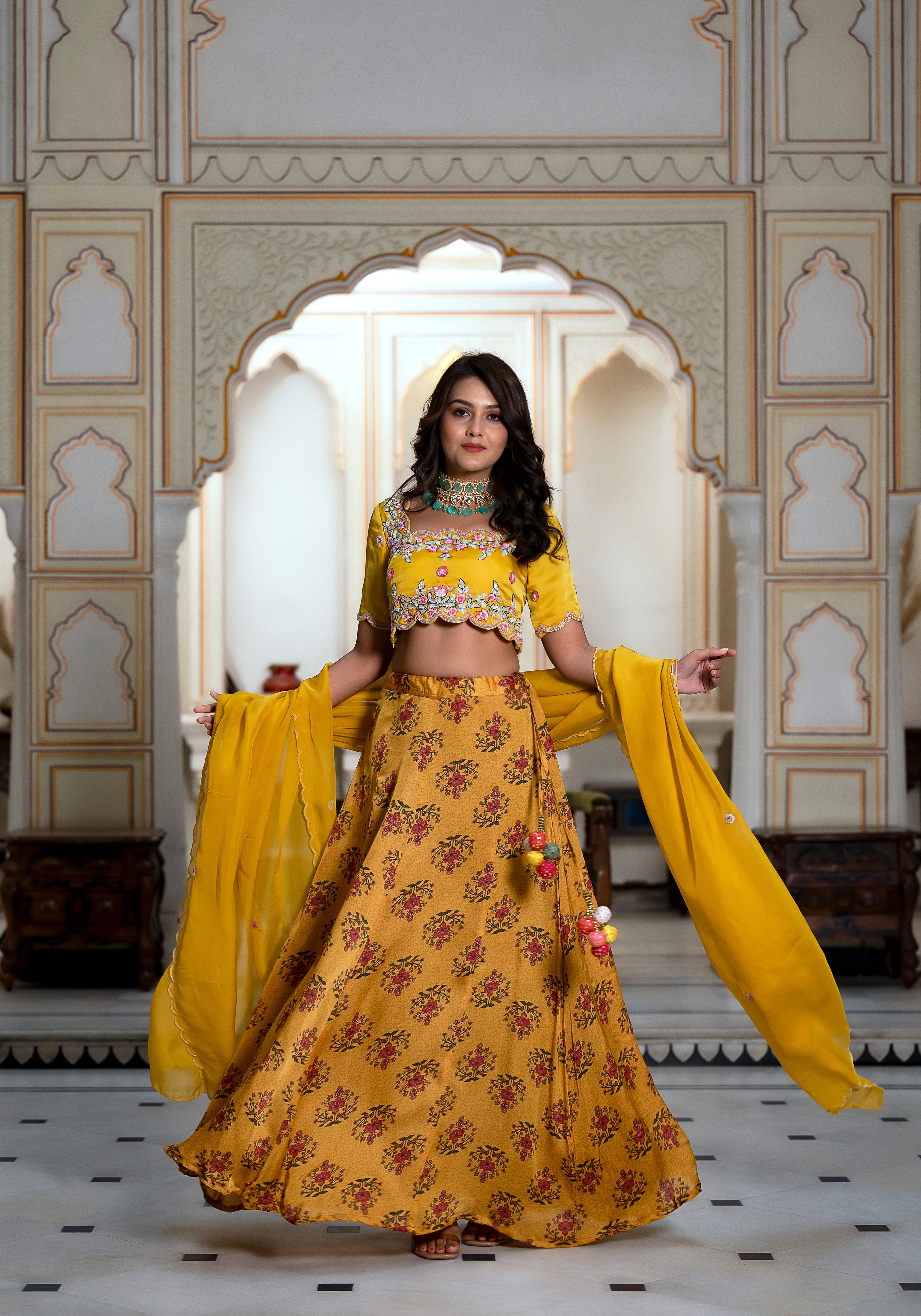 Yellow Embroidered Lehenga set 3PCS