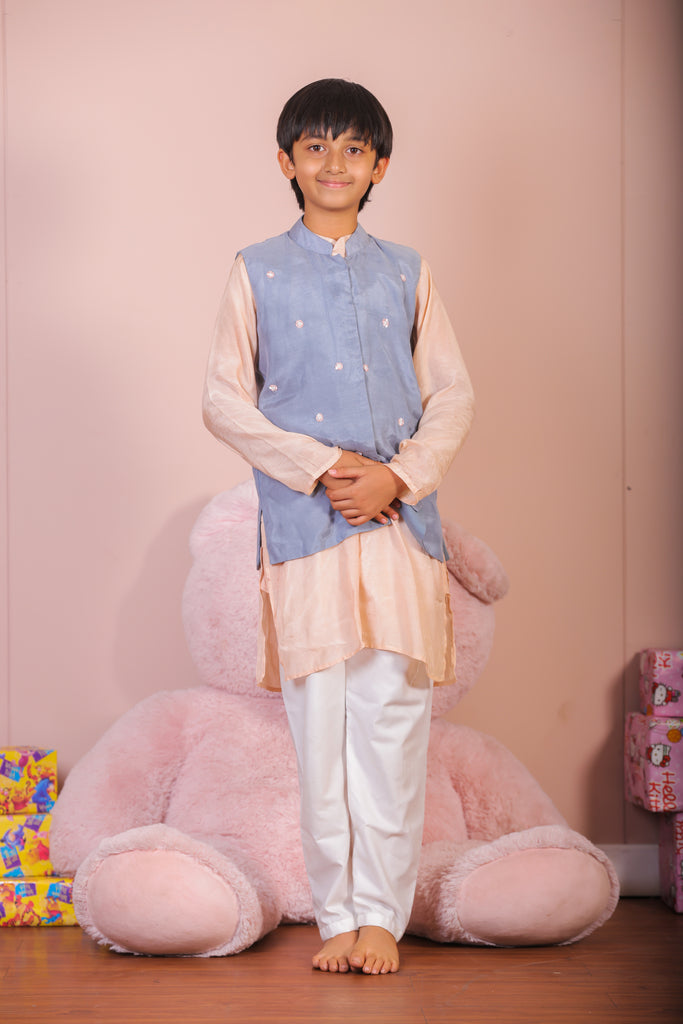 kids beige kurta set-2pcs