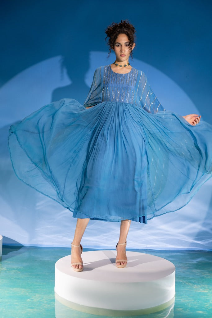 Chiffon Kaftan Sequined Embellished Dress