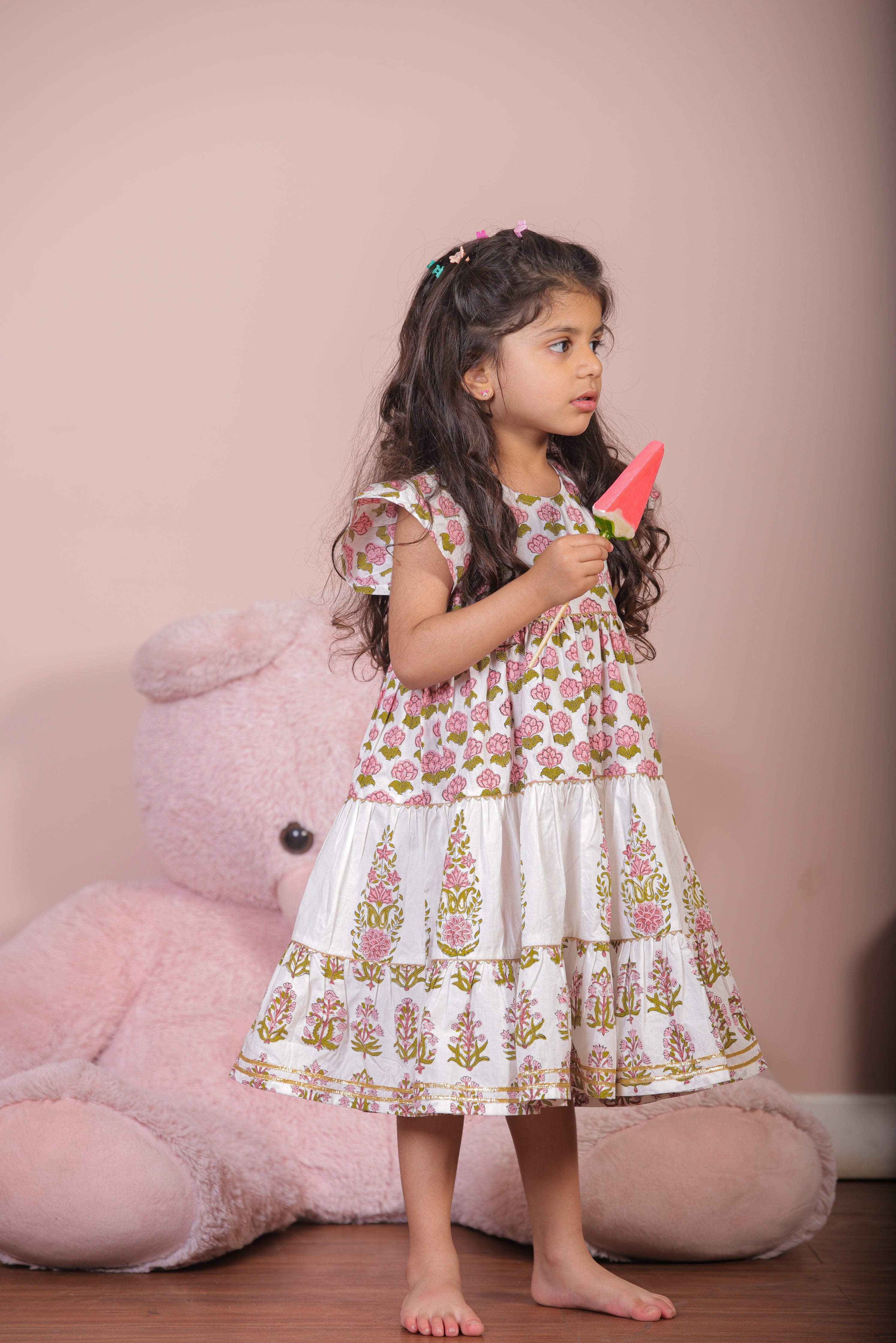 Pegaam Block Print Girls Tier Frock
