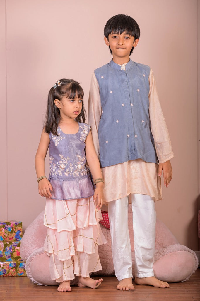 kids beige kurta set-2pcs
