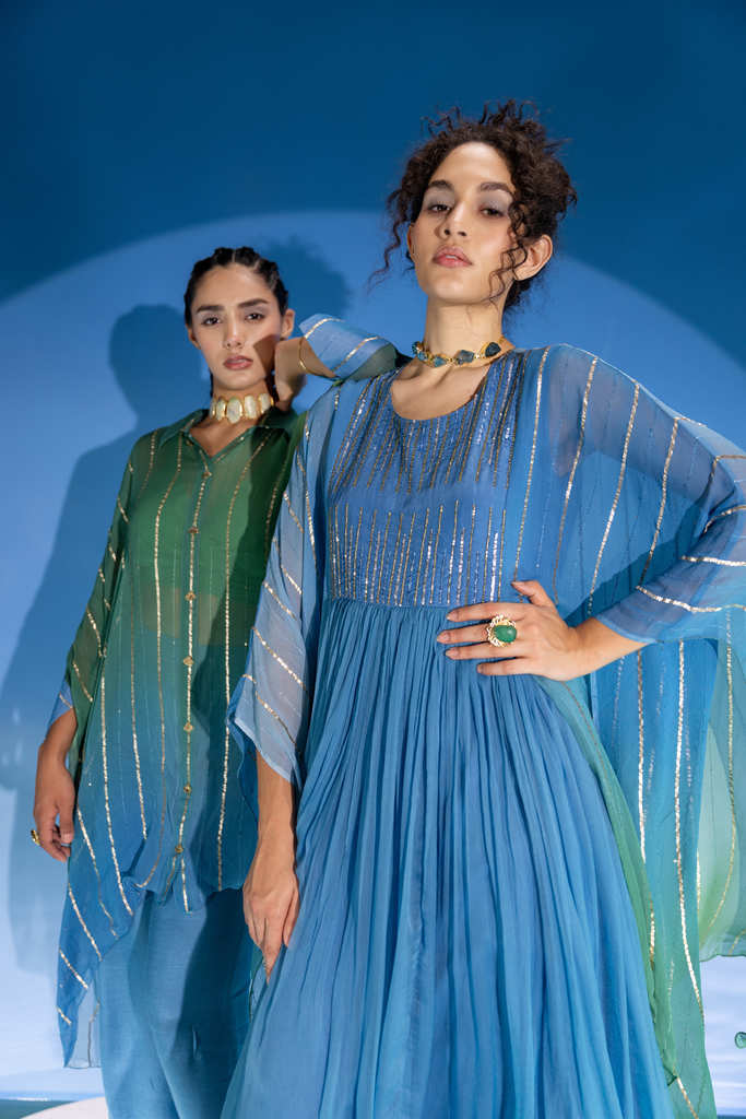 Chiffon Kaftan Sequined Embellished Dress
